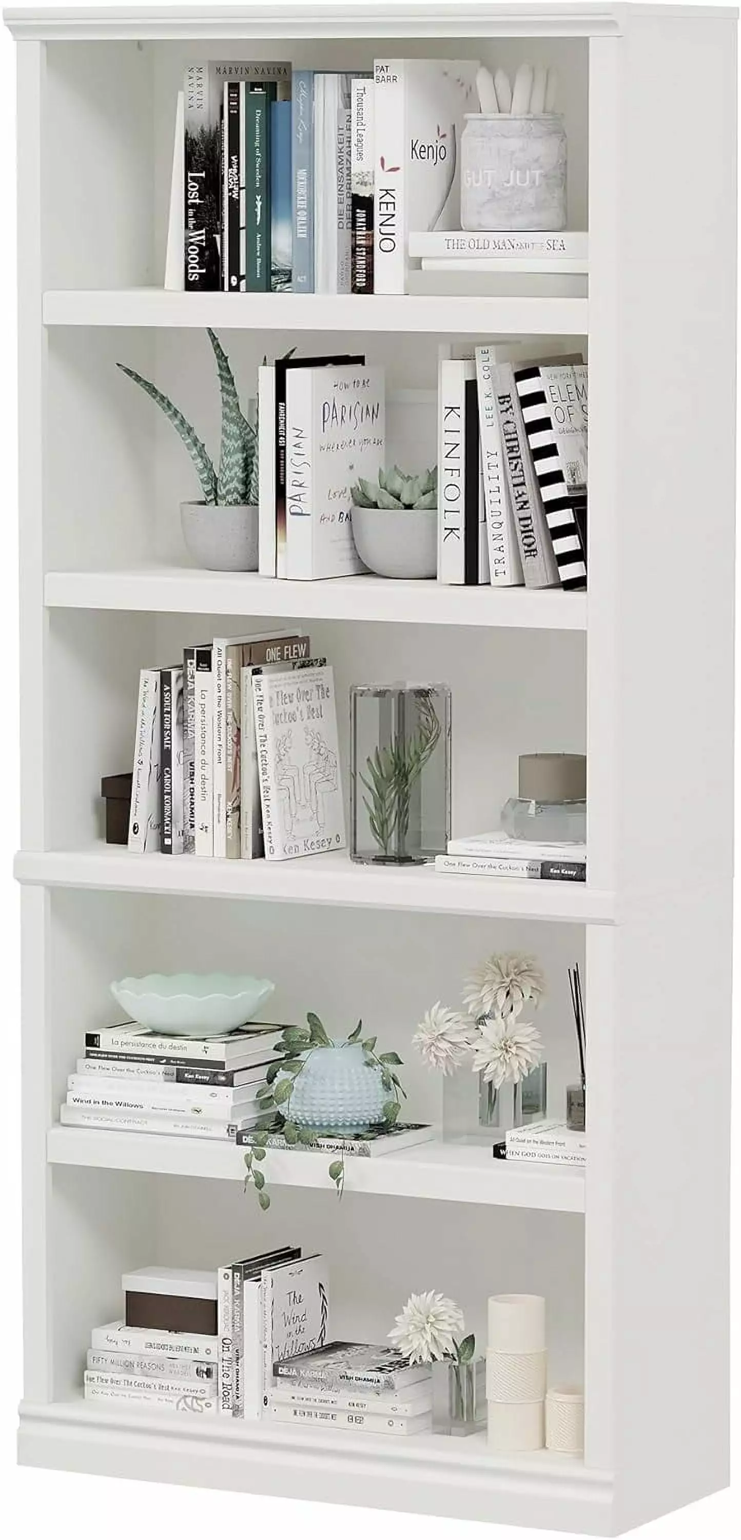 70 Tall Bookcase White Bookshelf Open Storage 5 Tier Shelves Floor Standing Bookshelves and Bookcases Library Bookcase Far...