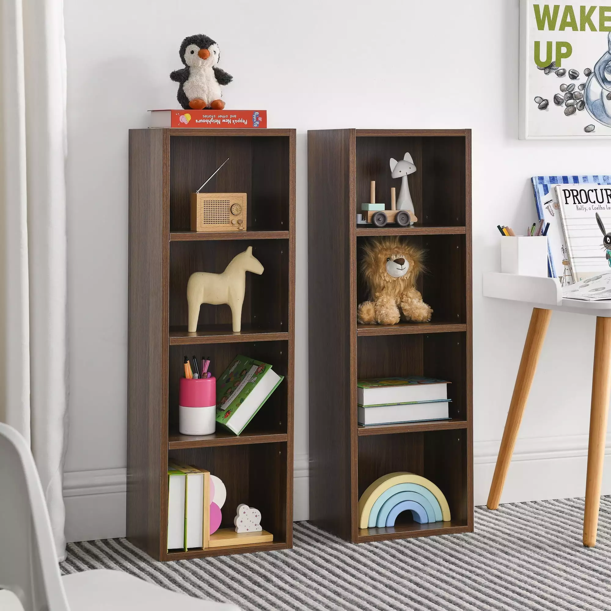 8 Tier Tall Narrow Bookshelf Small Space Home Office Kids Room Adjustable Shelves Media CD Storage Gagihoom