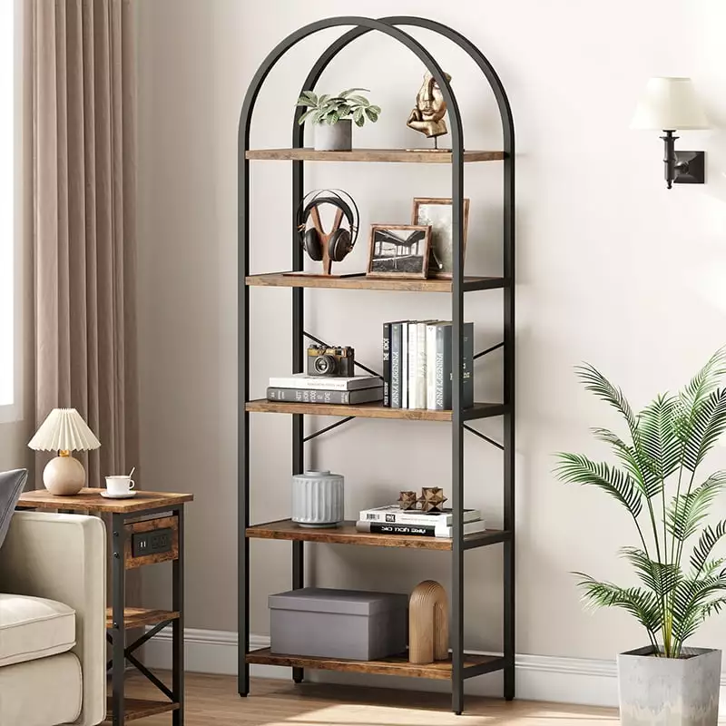 Whizmax 70.87in Tall 5 Tier Arched Bookshelf Modern Standing Metal Shelf Bedroom Living Room Home Office