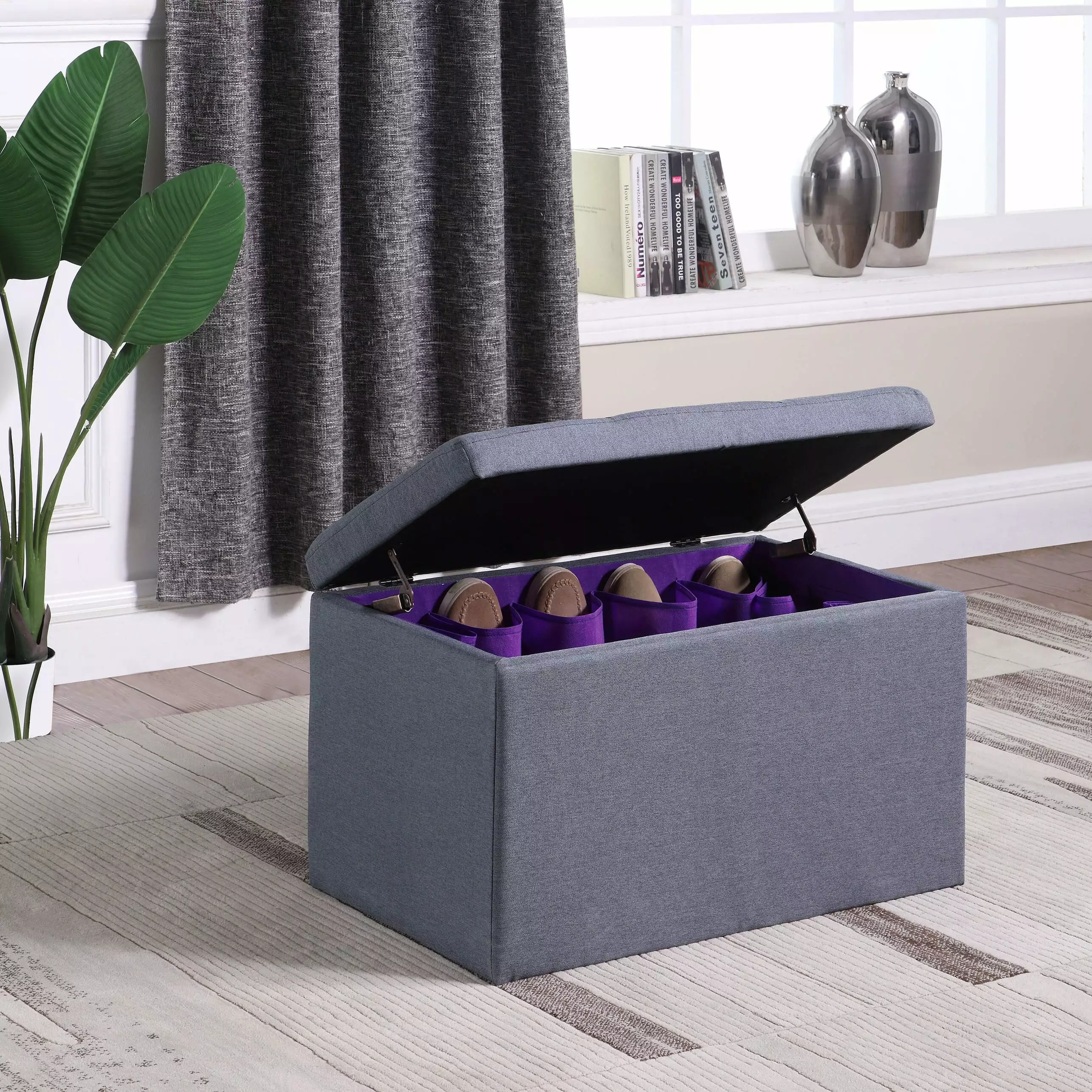 18.5-Inch Grey Tufted Storage Ottoman Bench, Upholstered Entryway or End Bed Bench Hinged Lid Ottomans Bed Bath & Beyond