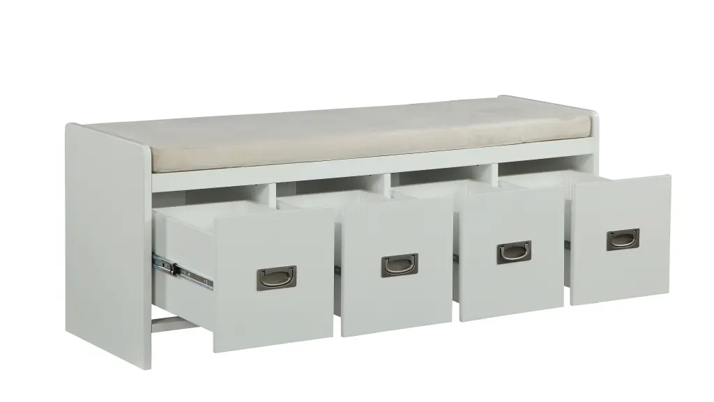 Berci Beige Fabric & White Bench Storage - Practical Entryway Seating