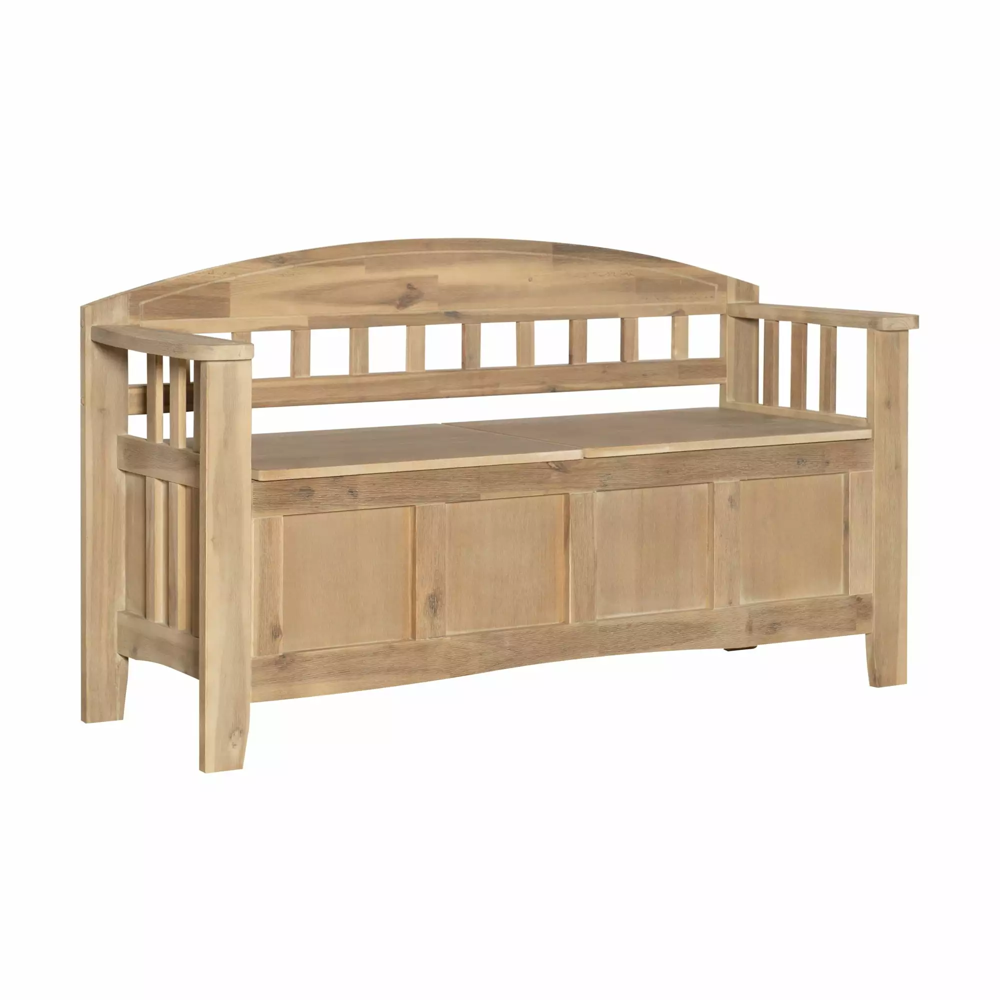 Contemporary Home Living Slatted Back Storage Bench 52 Inch Brown Benches