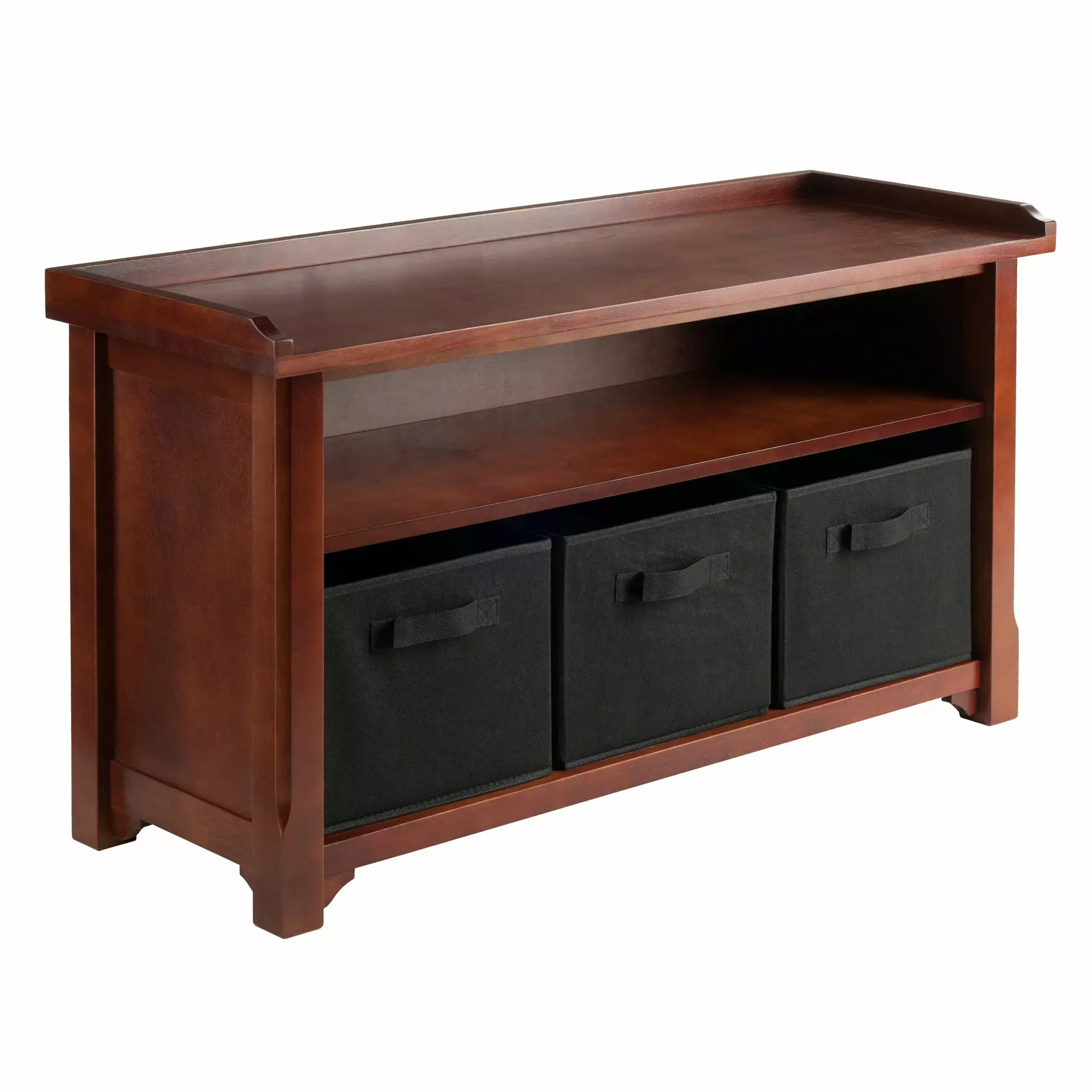 Contemporary Home Living 40 Storage Bench 3 Foldable Black Fabric Baskets Benches