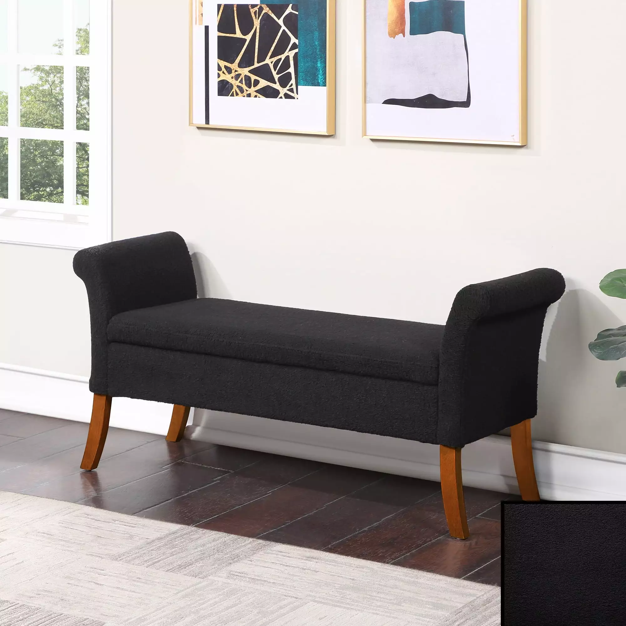 Convenience Concepts Garbo Sherpa Storage Bench Ottoman - Sherpa Black - Cozy and Functional Ottomans