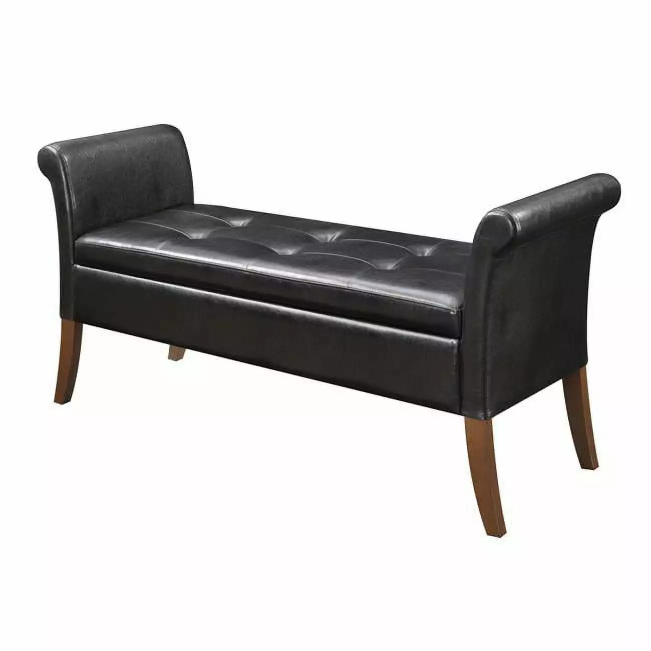 Designs4Comfort Black Faux Leather Garbo Storage Bench Ottoman Ottomans Convenience Concepts