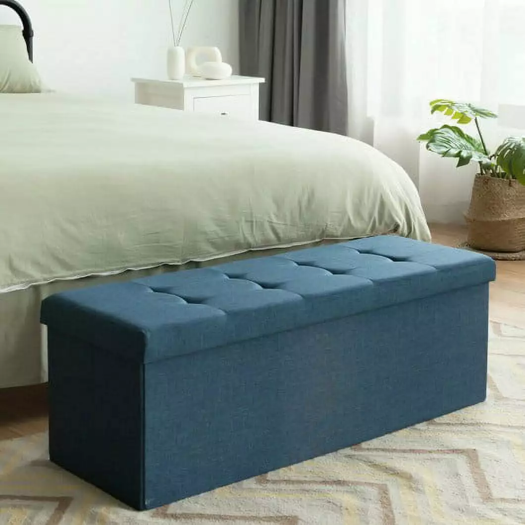 Fabric Folding Storage Divider Bed End Bench Navy Ottomans Generic