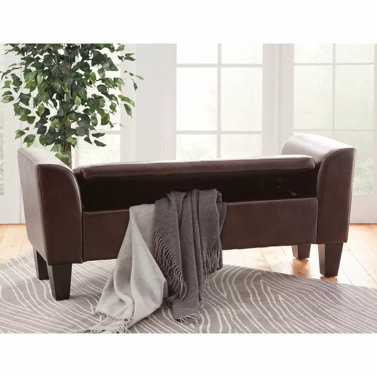 Chloe Faux Leather Storage Bench - Modern Entryway Bench Hidden Storage Compartment Benches Grafton