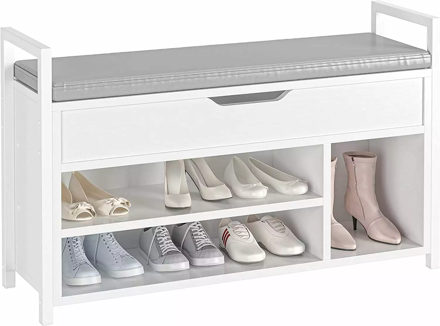 IRONCK Shoe Bench 8 Pairs Storage Shelf Rack and Box White Benches