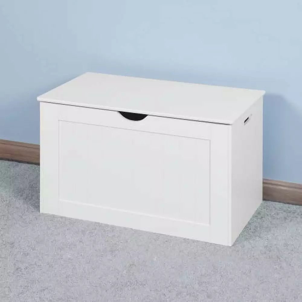 Kumji Wooden Storage Toy Chests Lift Top Entryway Storage Bench Safety Hinge White