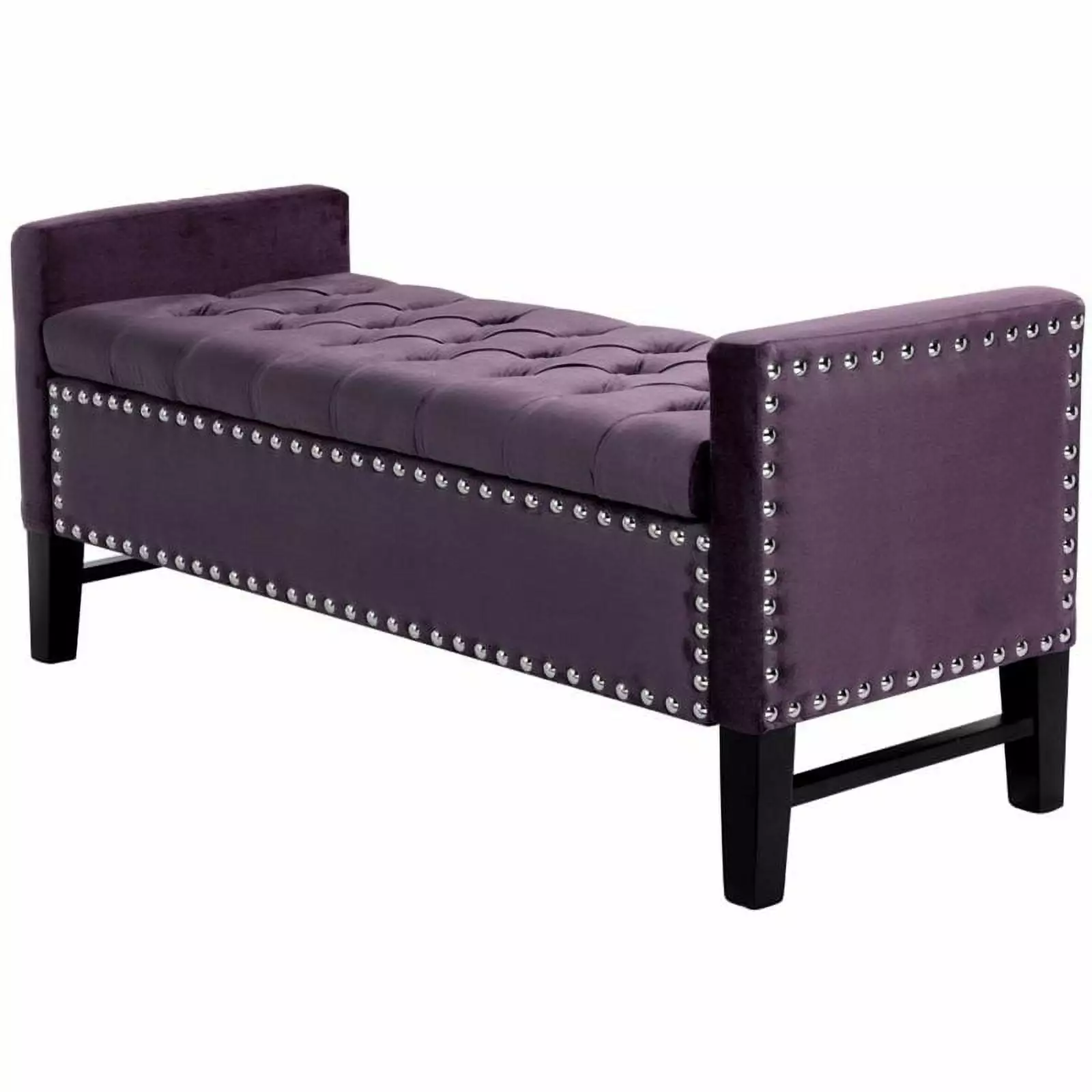 Maklaine Tufted Velvet Storage Bench Nailhead Trim Purple Bedroom Furniture Benches
