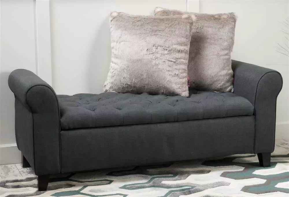 Storage Bench Dark Gray Fabric Lift Top Living Room or Bedroom Benches Noble House