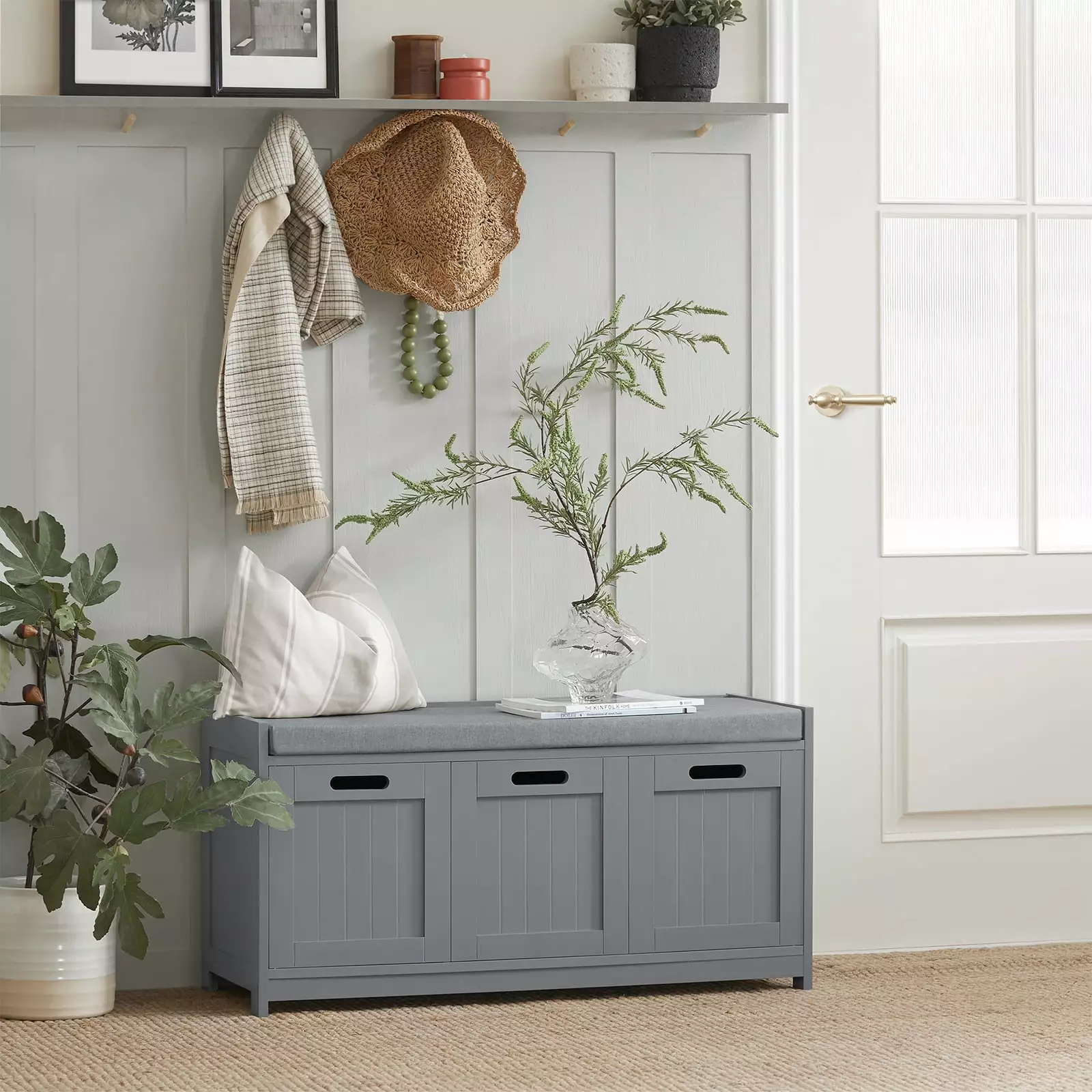 Sobuy FSR80-SG 2 Cabinet Doors and 1 Drawer Storage Bench Entryway Furniture Benches