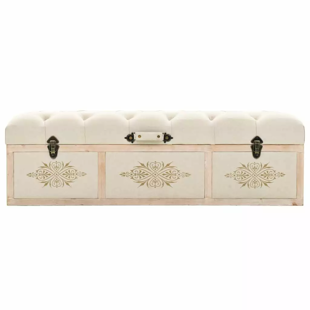 vidaXL 43.3-Inch Cream Solid Wood Fir Storage Bench Entryway or Bedroom Benches