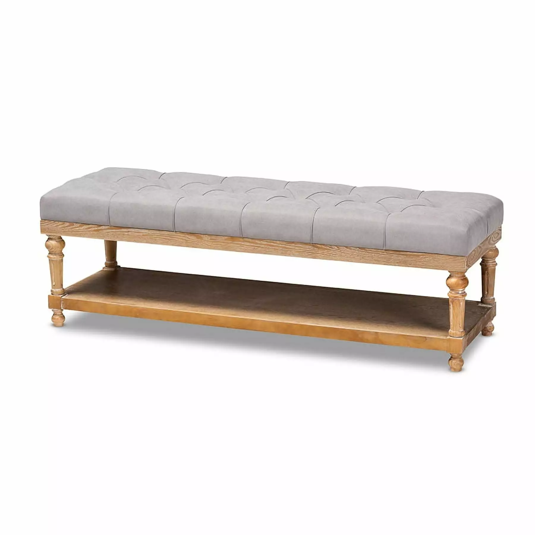 Linda Modern and Rustic Grey Linen Fabric Upholstered and Greywashed Wood Storage Bench Benches Wholesale Interiors