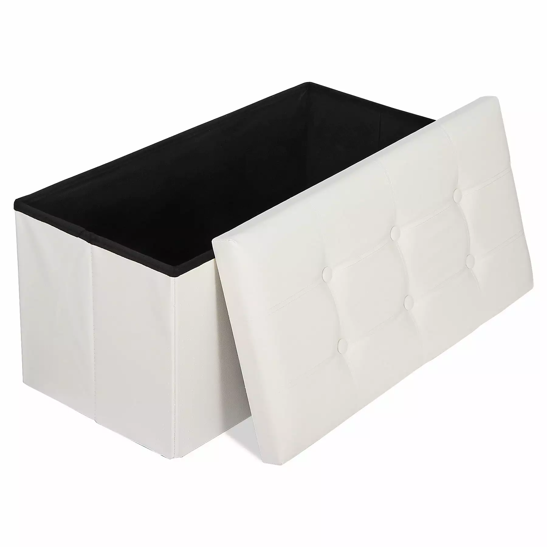 ZENY 30 Inch Beige Folding Storage Ottoman Bench MDF PVC Faux Leather Finish Ottomans
