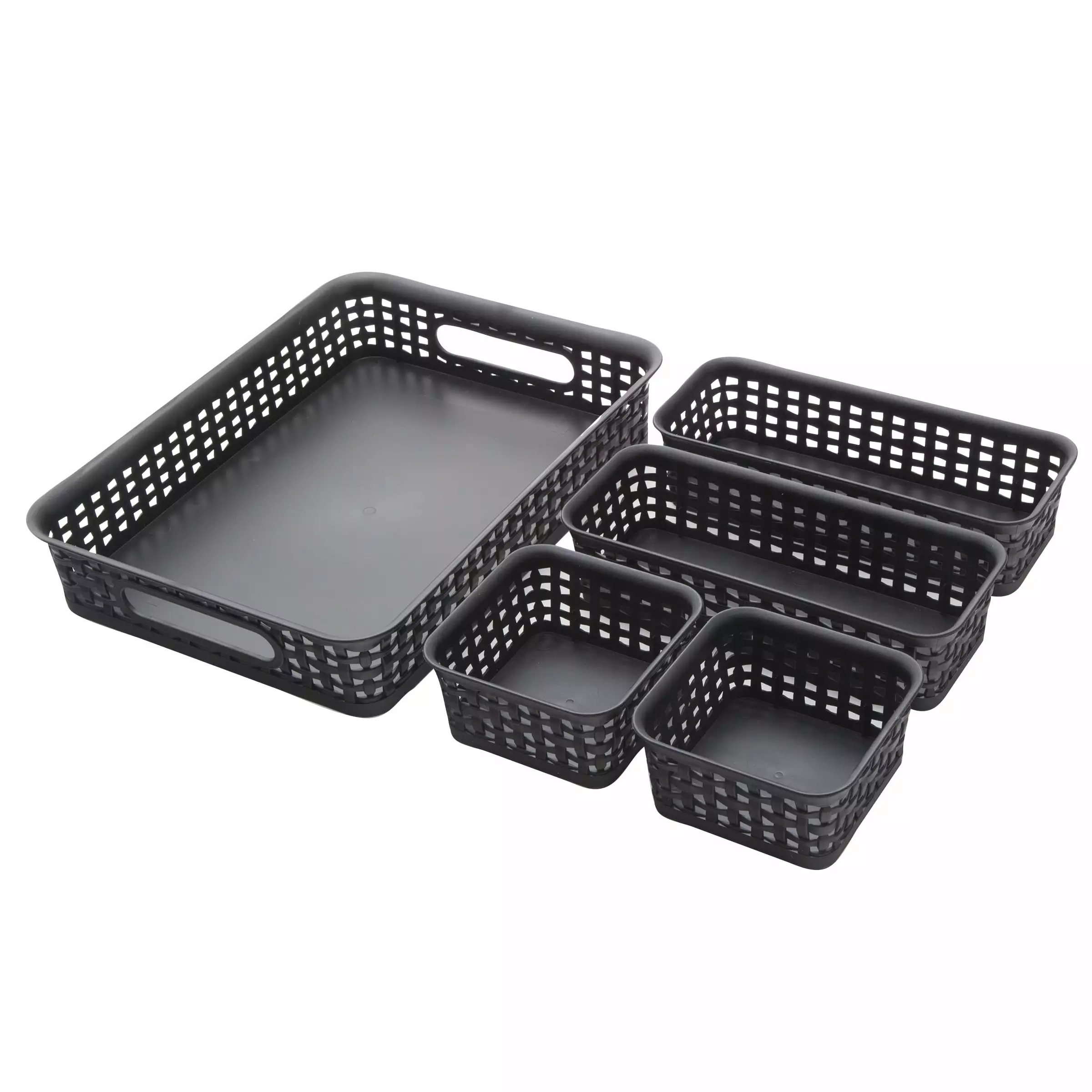 Plastic Weave Bins Black Pack 5 Storage Containers Advantus