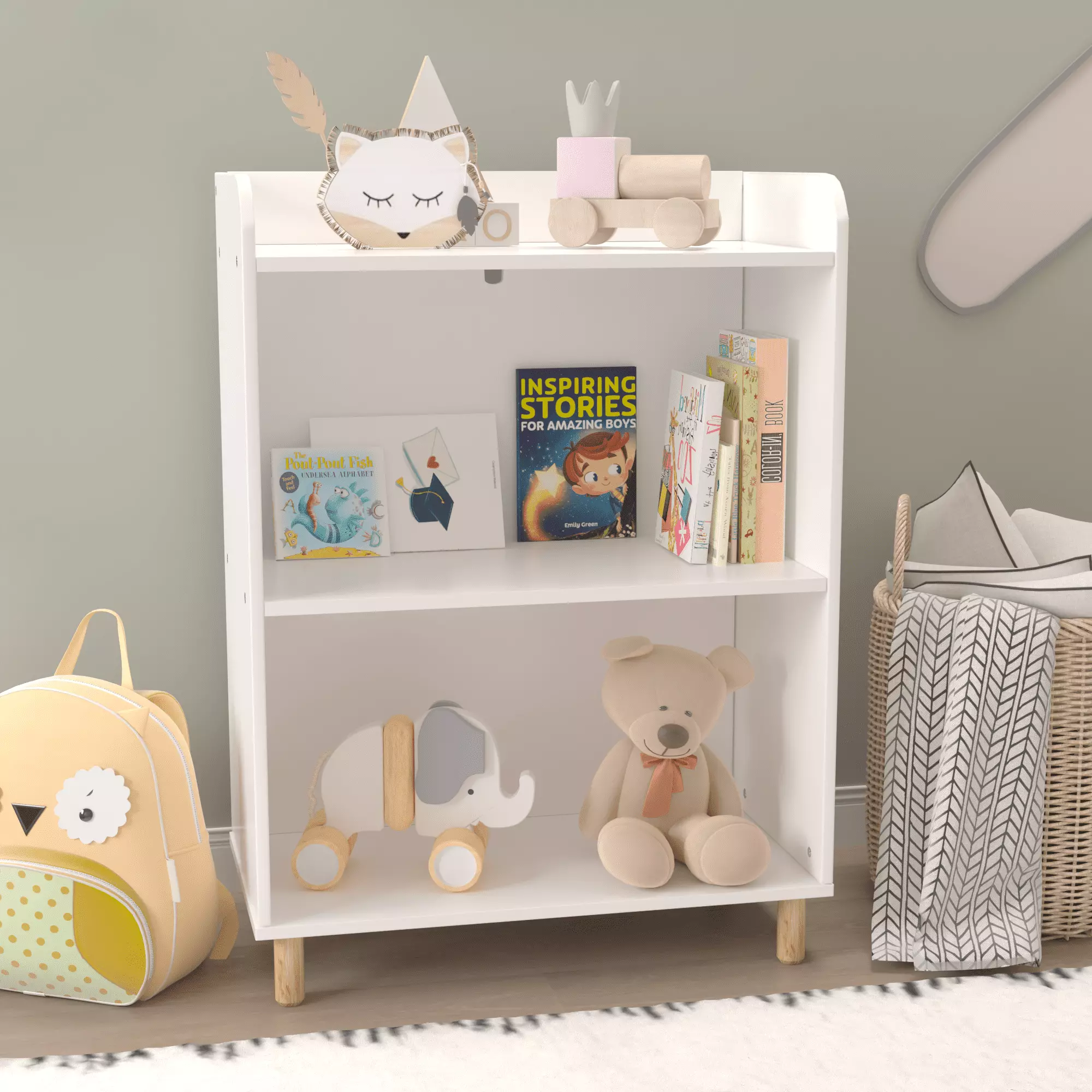 Kid Bookshelf Toy Storage Cabinet - Compact Organizer Children's Rooms Go Green Woods