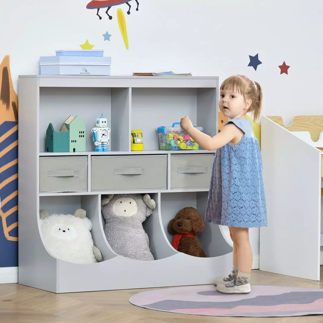 Kids Bookcase 3 Drawers and Open Storage Cubby Toy Storage Organizer Cabinet Playroom Bedroom Nursery JAMPOOCA