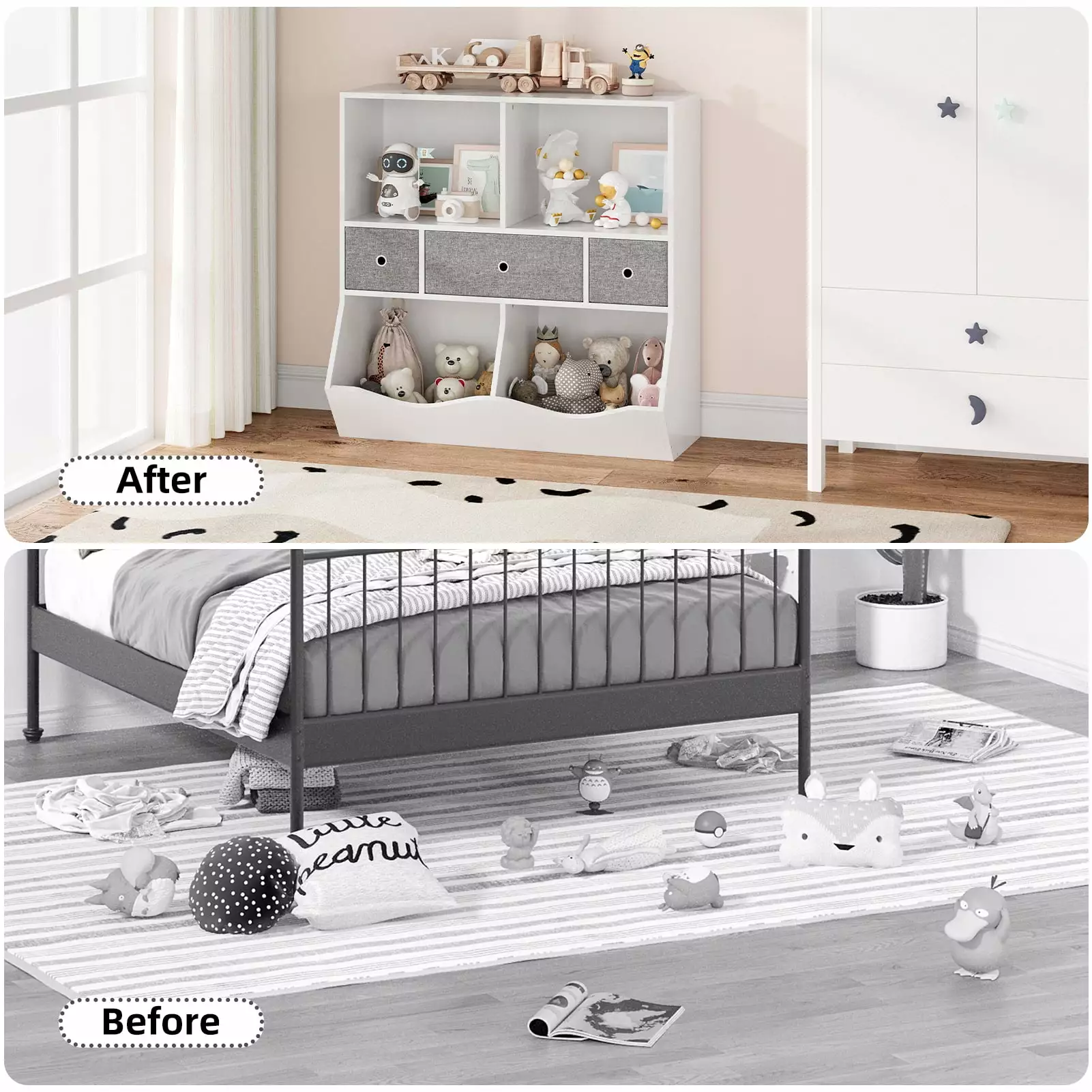 Tropow Kids Bookshelf and Bookcase Toy Storage - Multi Shelf Cubby Organizer Drawers Boys Girls