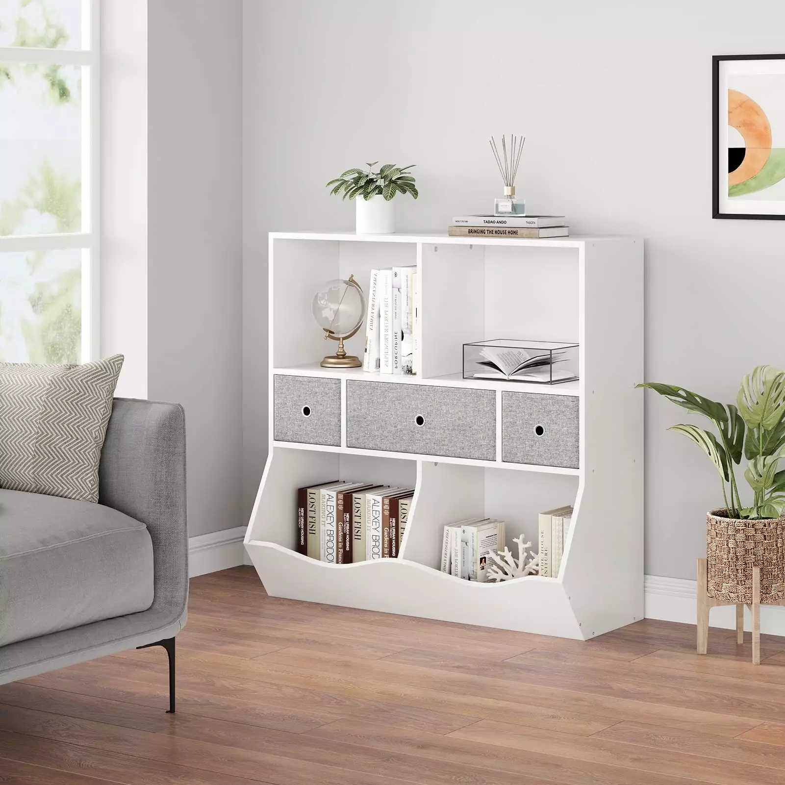 Towallmark Kids Bookshelf and Bookcase Toy Storage Multi Shelf Cubby Organizer Cabinet and Drawers White