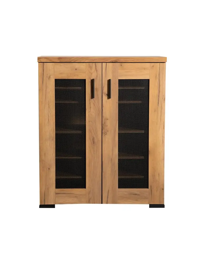 Bristol Metal Mesh Door Accent Cabinet Golden Oak Finish