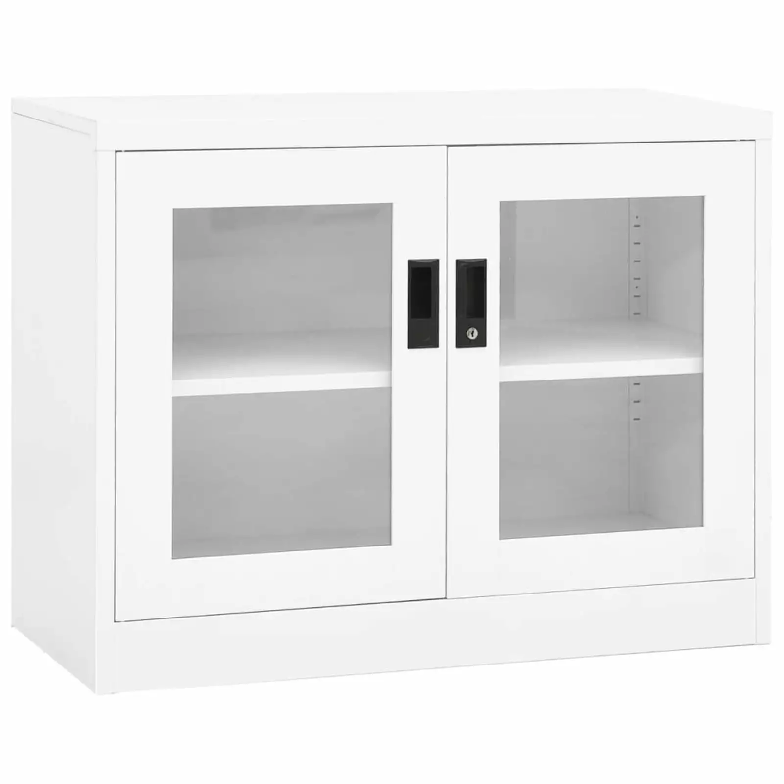 Anself White Office Cabinet Adjustable Shelf and 2 Glass Doors Steel Filing Storage 35.4x15.7x27.6 Inches
