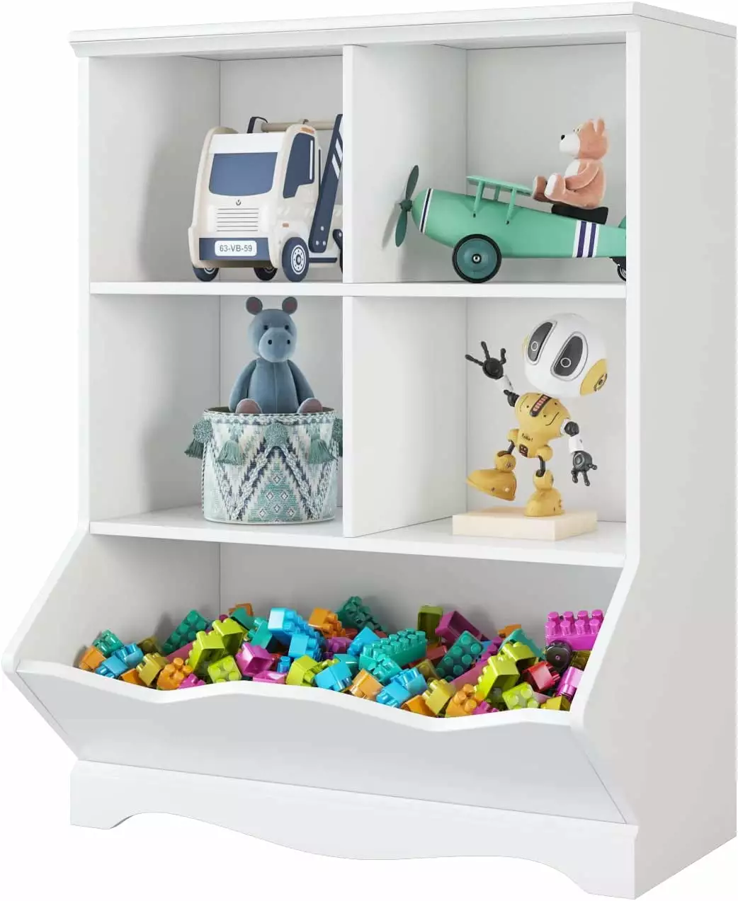 Toy Storage Organizer Kids 5 Cubbies Storage Cabinet Bookcase Bookshelf White Chansong
