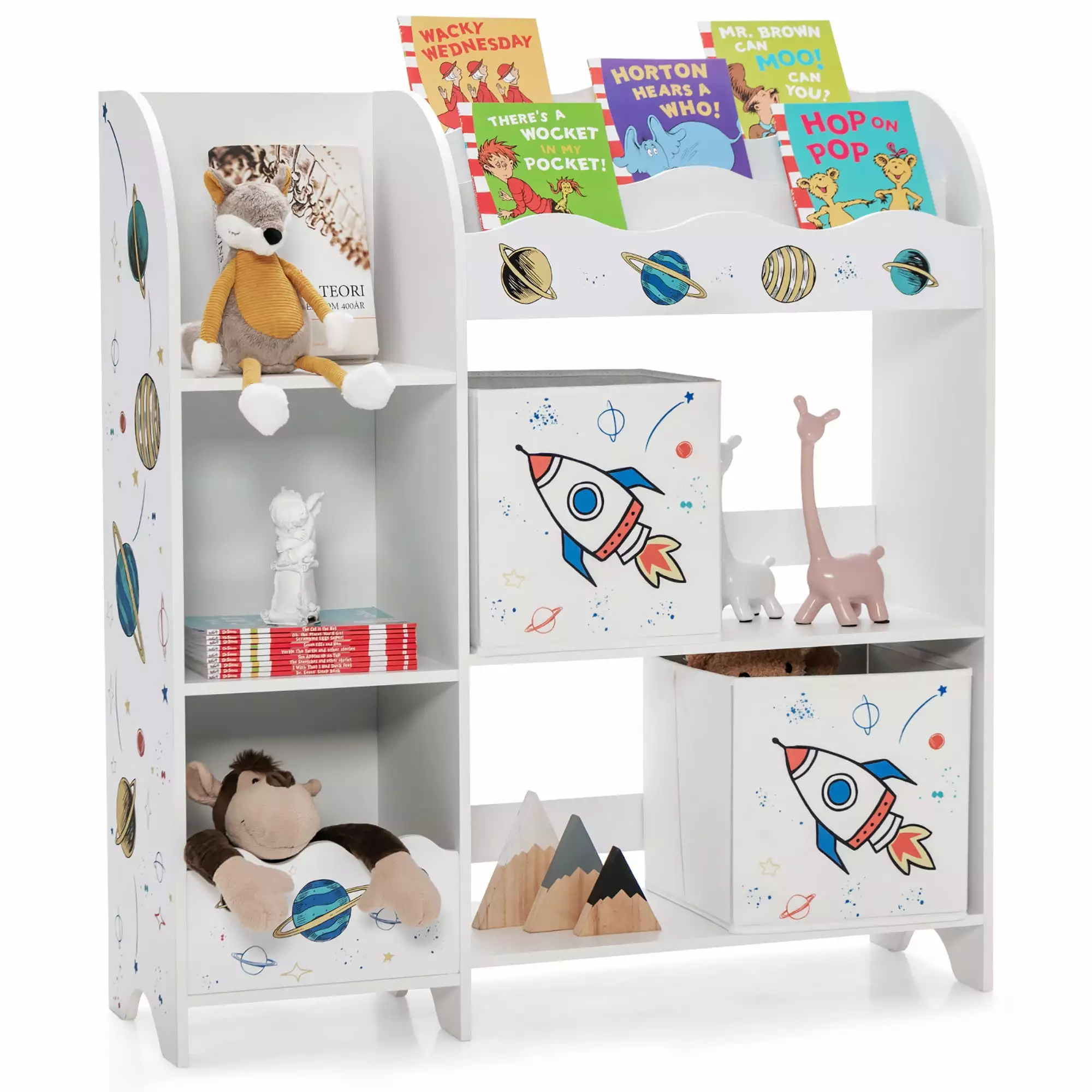 Costway Kids Toy and Book Organizer Children Wooden Storage Cabinet Bins