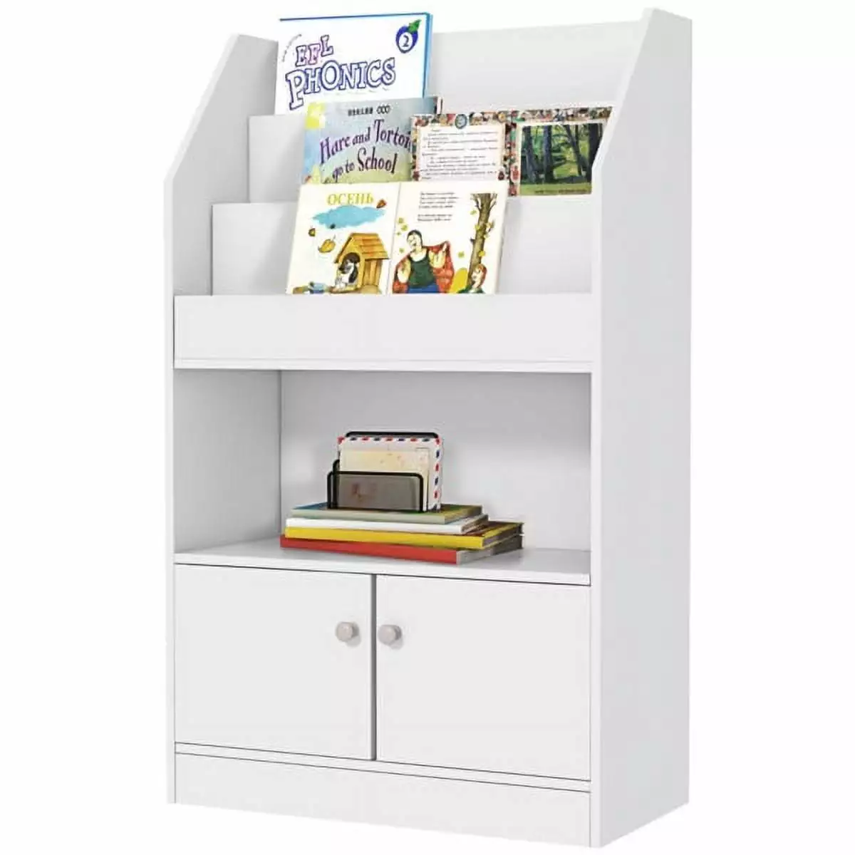 Bookshelf and Toy Storage Organizer Bookcase Storage Kids Toy Box White Storage Cabinet DQMARTY