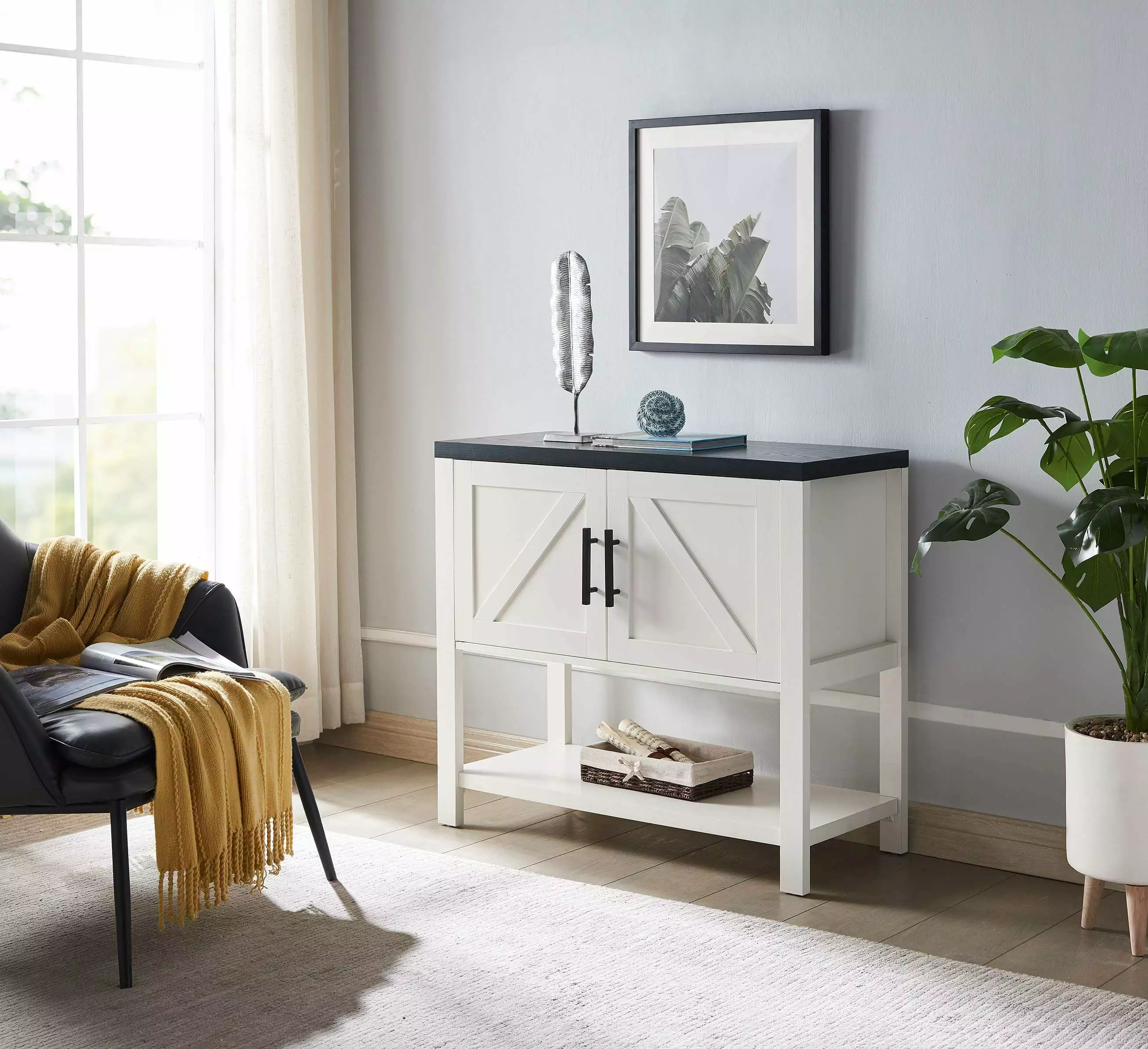 Kings Brand Furniture Elegant Console Table Storage Cabinet Living Room Black White Console