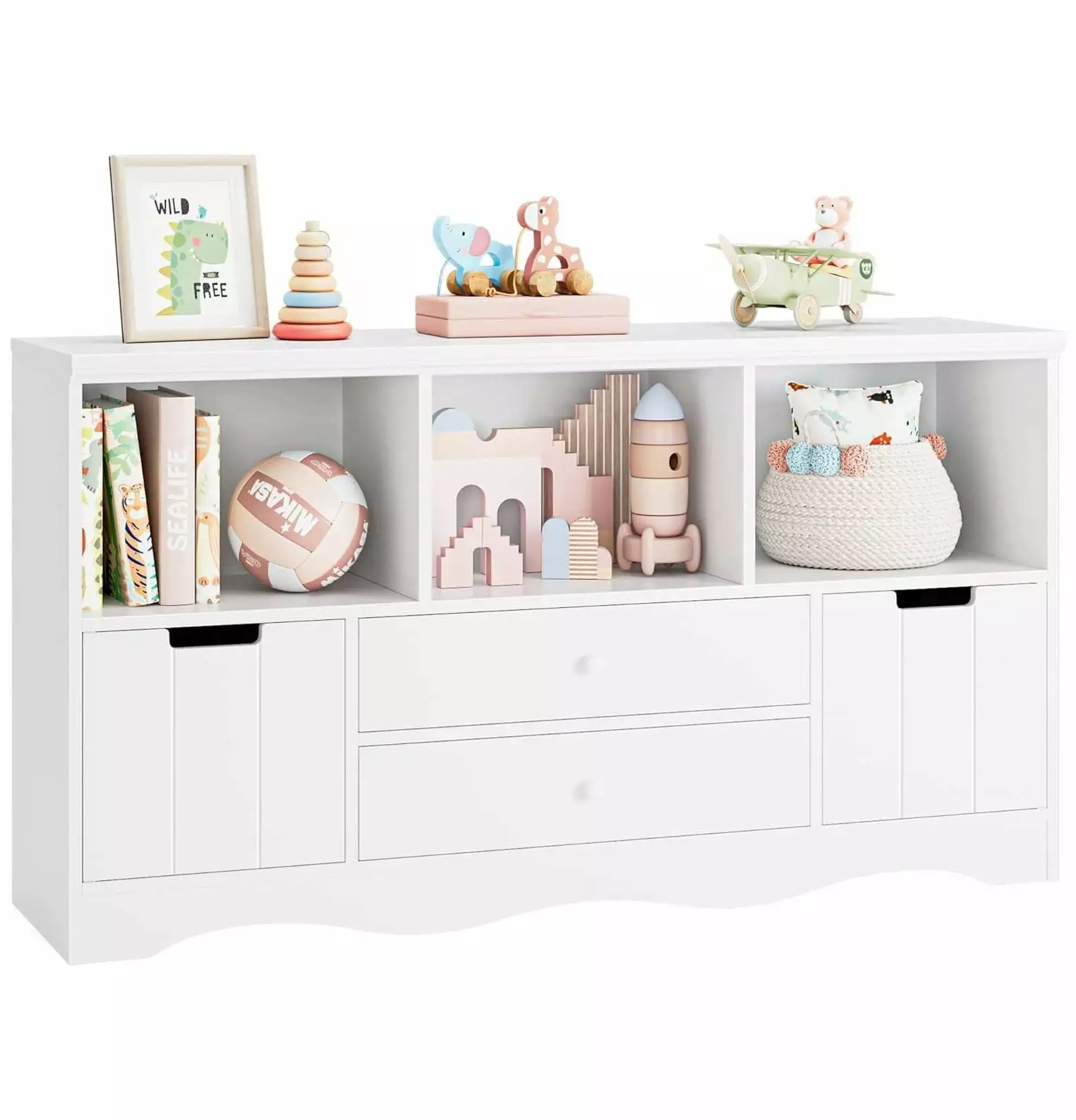 Lwory 51.2 Large Toy Storage Organizer 2 Drawers and 3 Cubbies Kids Playroom White