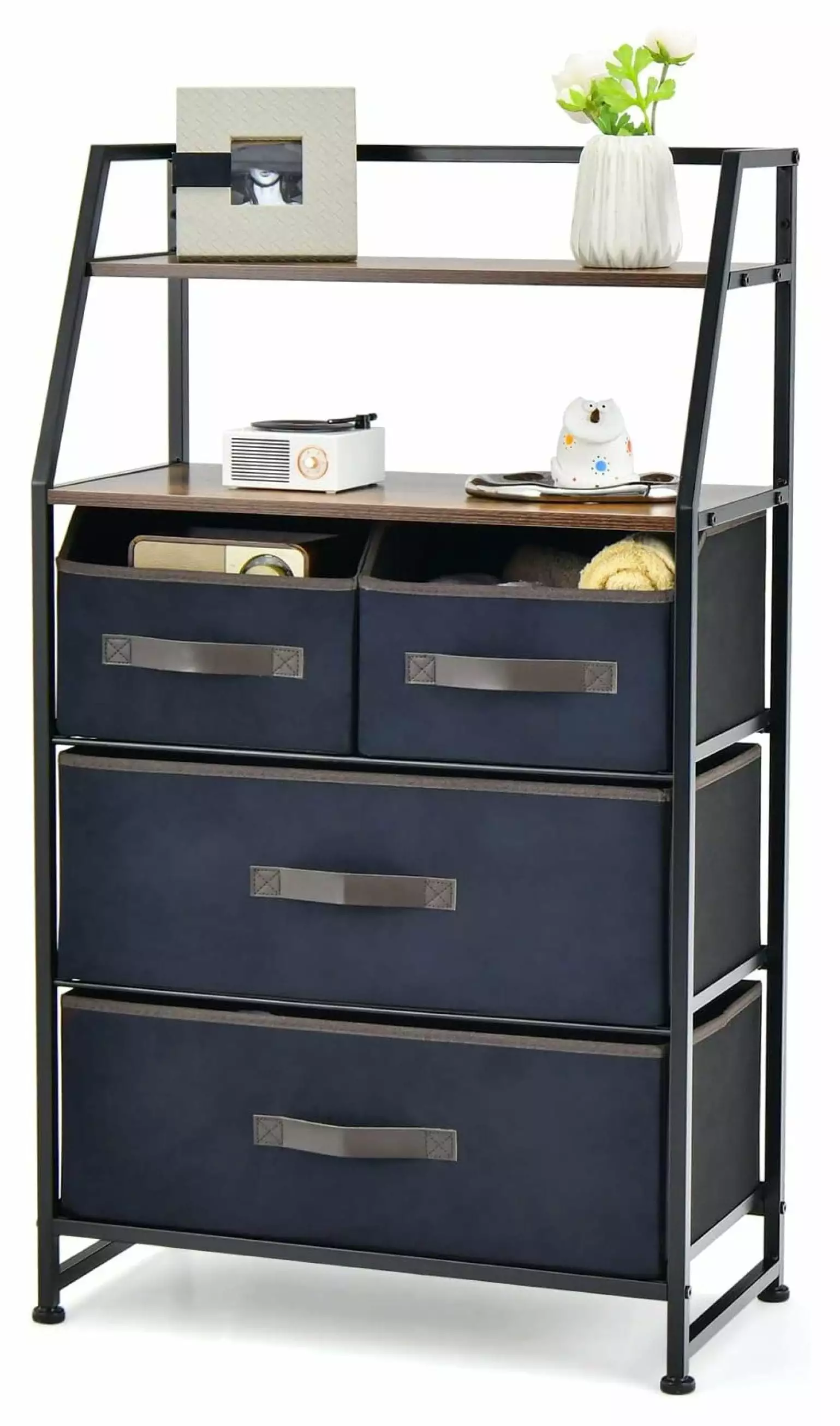 Lwory 4 Drawer Dresser 2 Open Shelves - Industrial Fabric Storage Tower Living Room or Bedroom