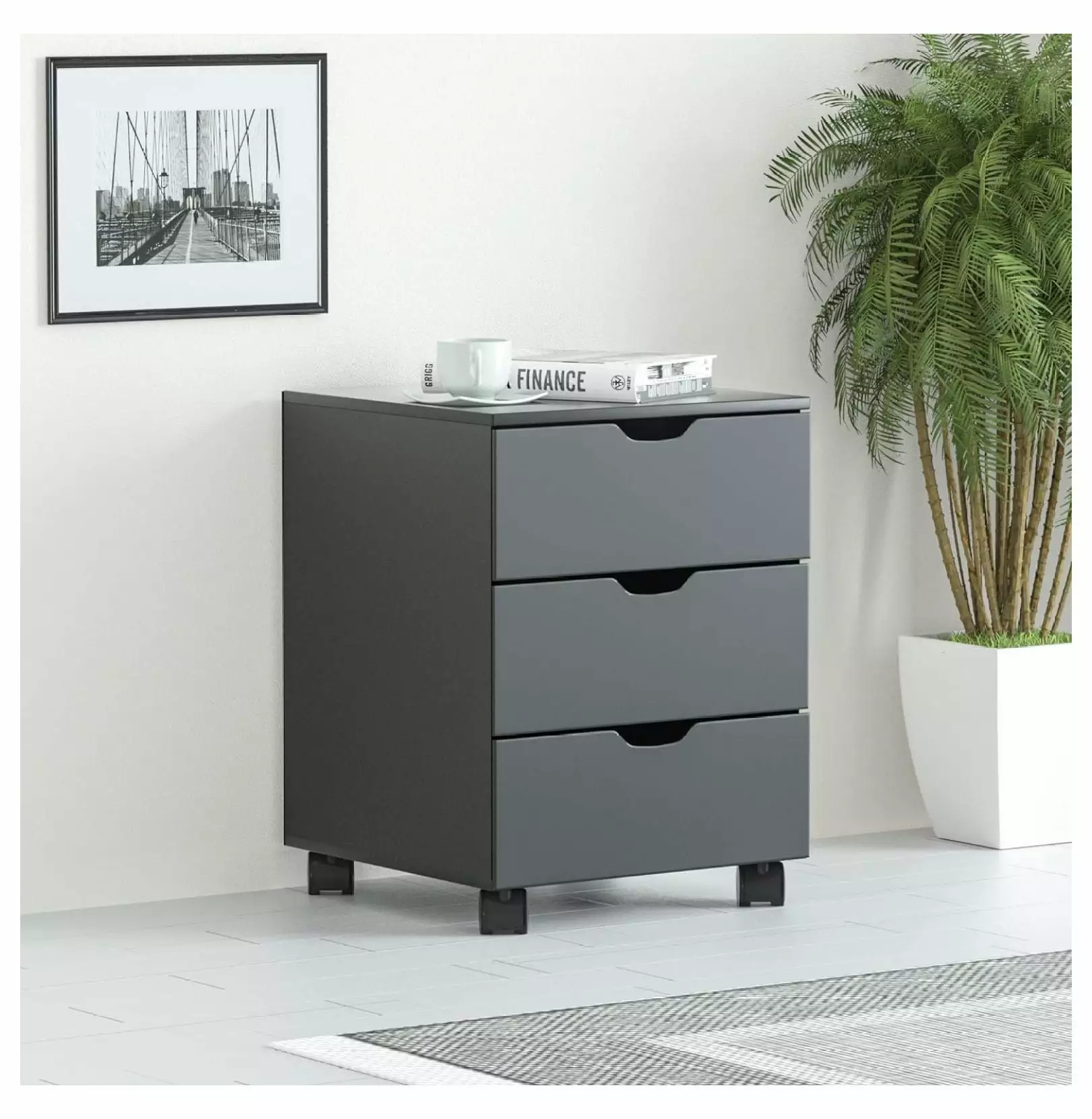 MYXIO 3-Drawer Mobile Dresser Cabinet, Under Desk Storage Casters Home Office, Black