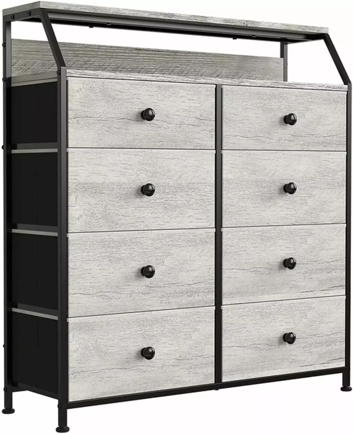 8 Drawer Steel Frame Wood Top Storage Arranger Dresser Closet Living Room Entryway Dark Taupe REAHOME