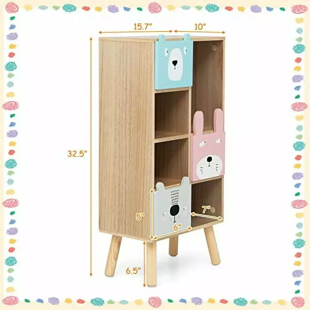 INFANS Kids Bookcase Toy Storage Organizer Children Storage Cabinet 3 Slide Drawers 4 Cubes TeviRoom