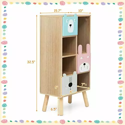 INFANS Kids Bookcase Toy Storage Organizer Children Storage Cabinet 3 Slide Drawers 4 Cubes TeviRoom