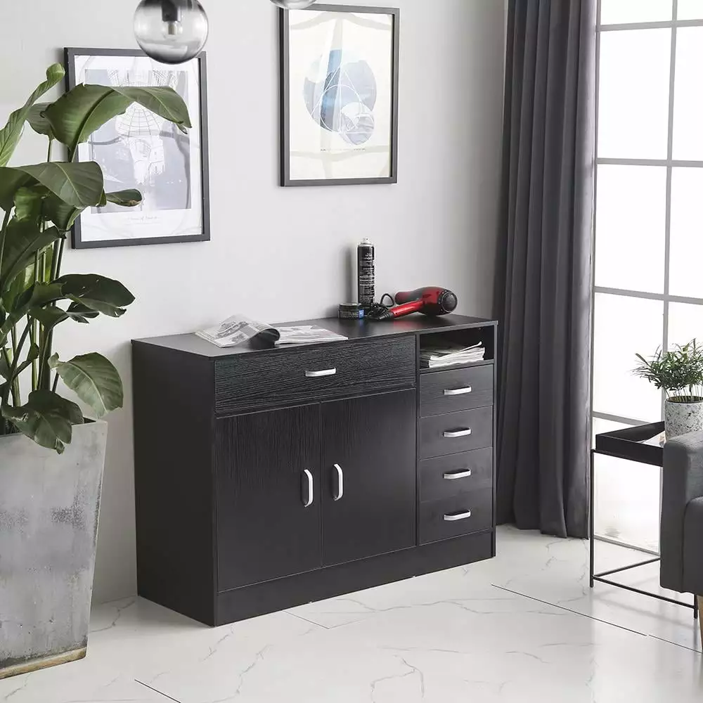 UBesGoo 5 Drawer Bathroom Storage Floor Cabinet 2 Doors Multifunction Kitchen Sideboard