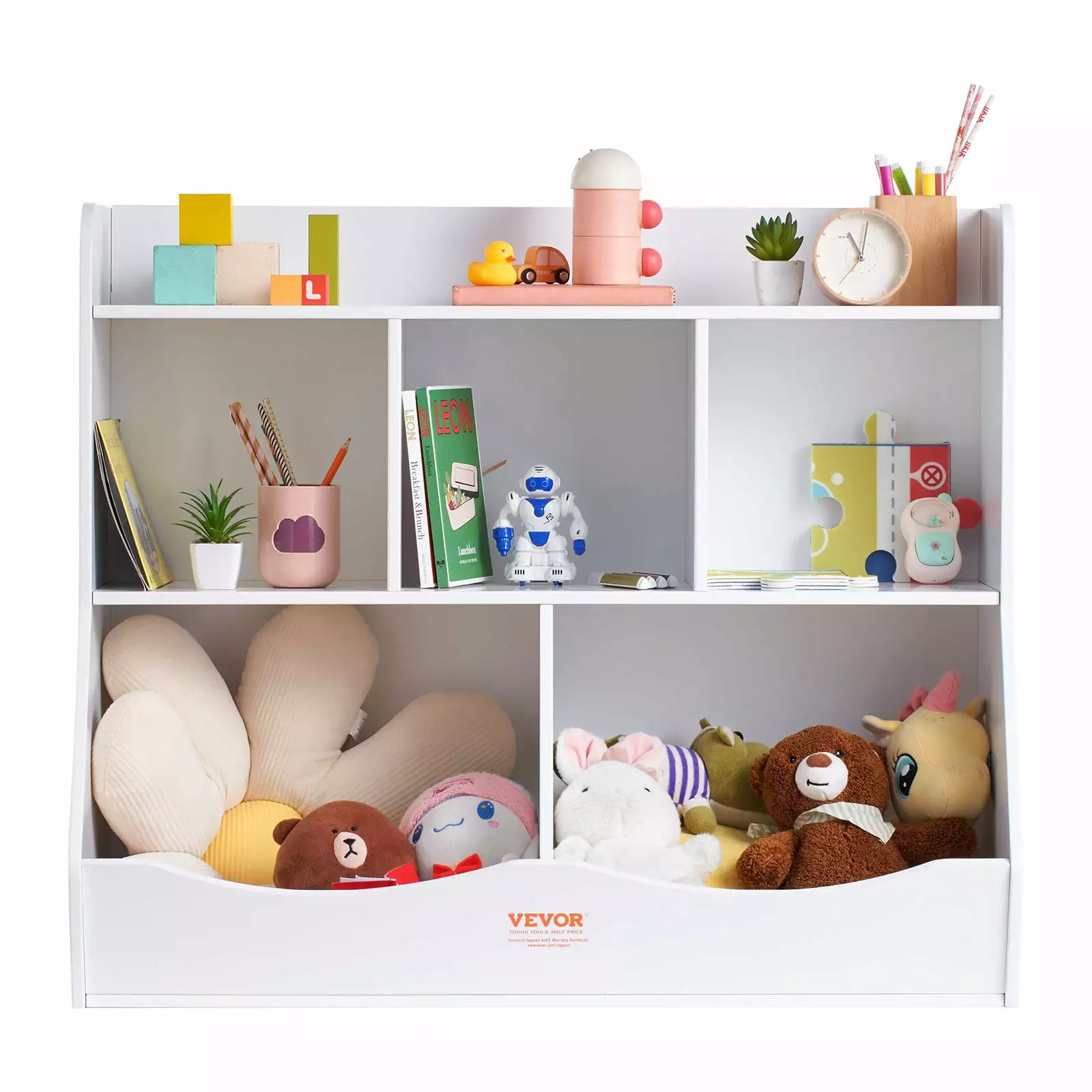 VEVOR Kids Storage Organizer Bookshelf 5-Cubby Toy Storage Cabinet Wood Construction Playroom Nursery Kindergarten