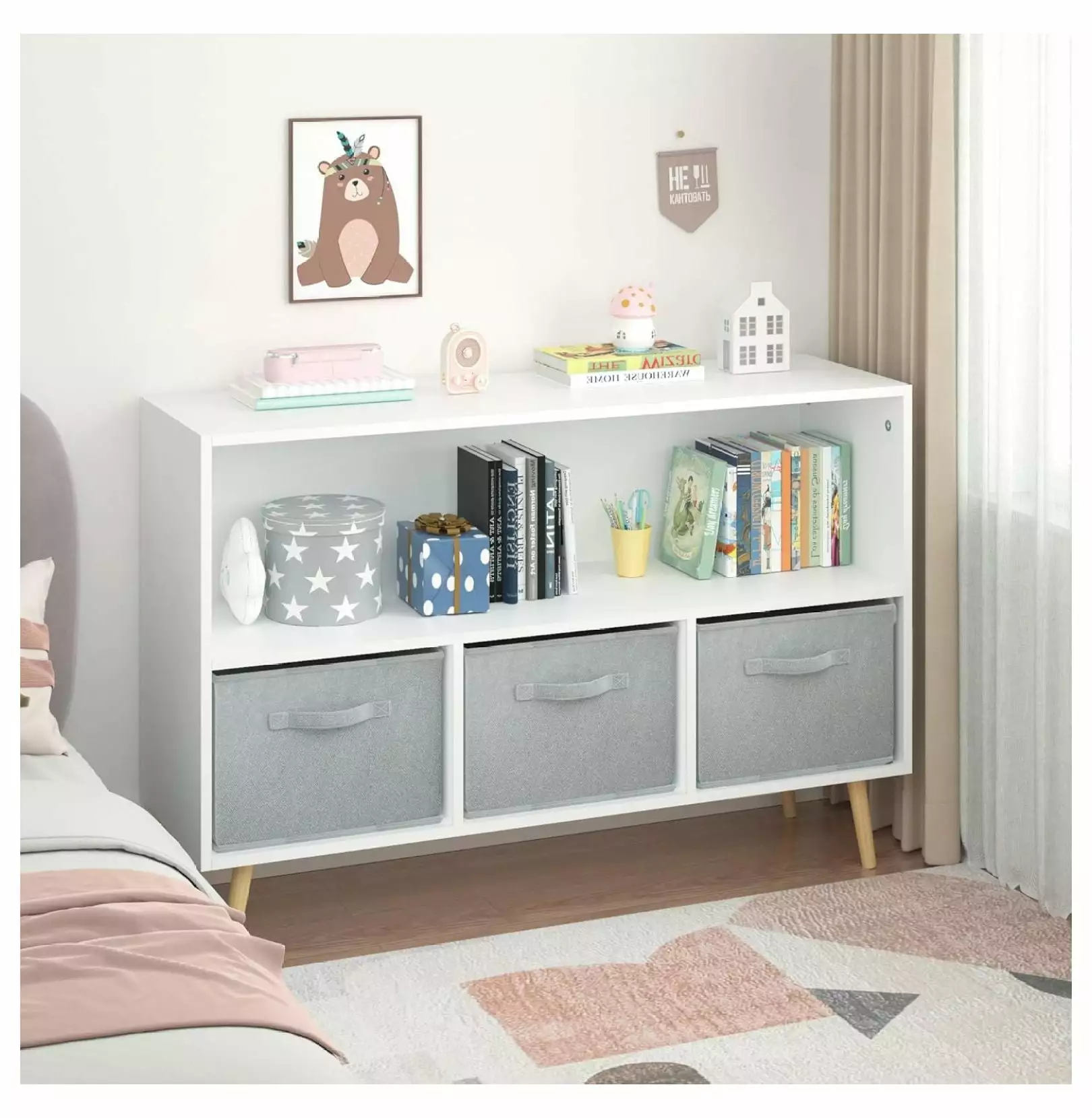 Wangc123 Kid Bookcase 3 Collapsible Fabric Drawers Toy Storage Cabinet Organizer