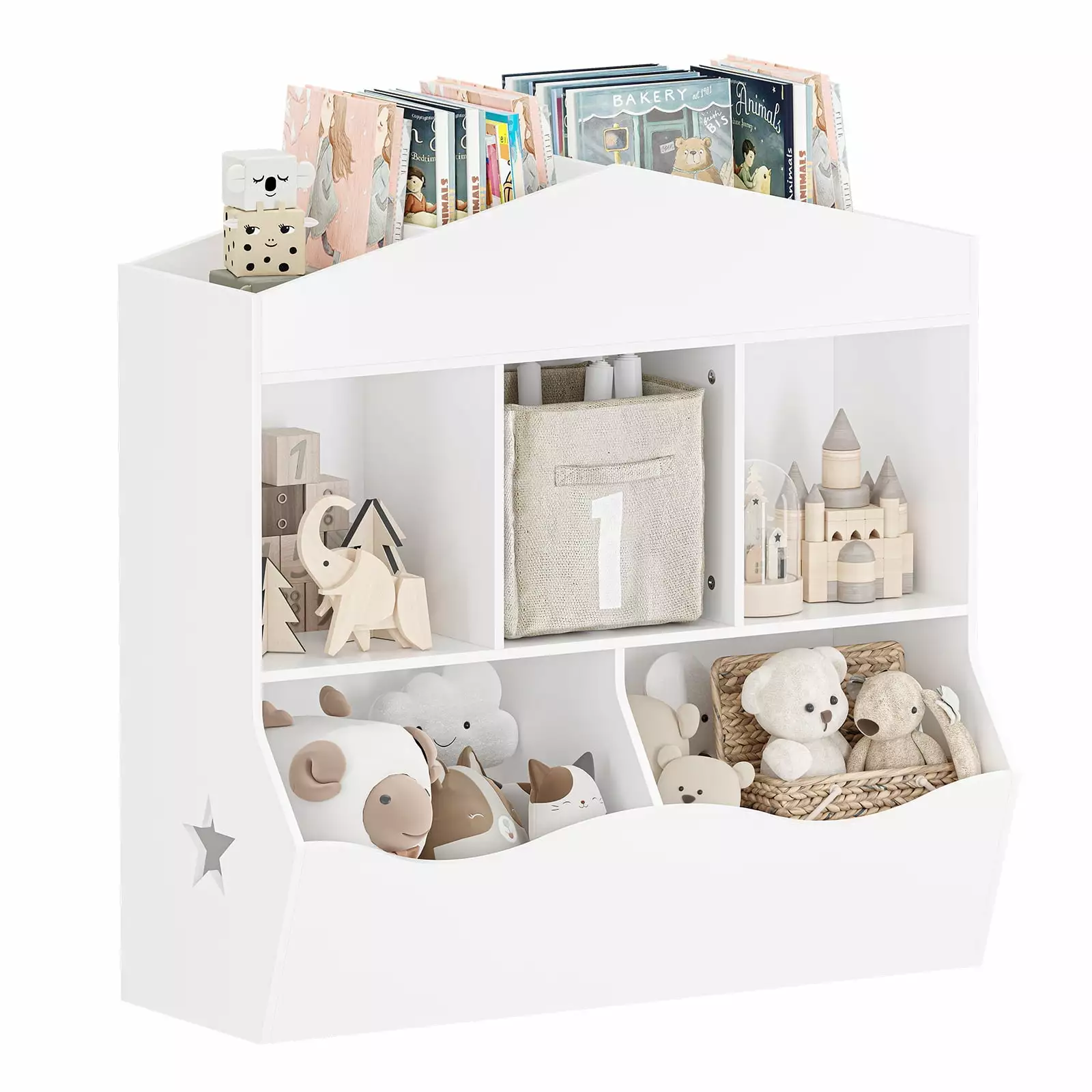 Kids Toy Storage Organizer Wooden Kids Bookshelf Storage Playhouse Cabinet Shelf WhizMax