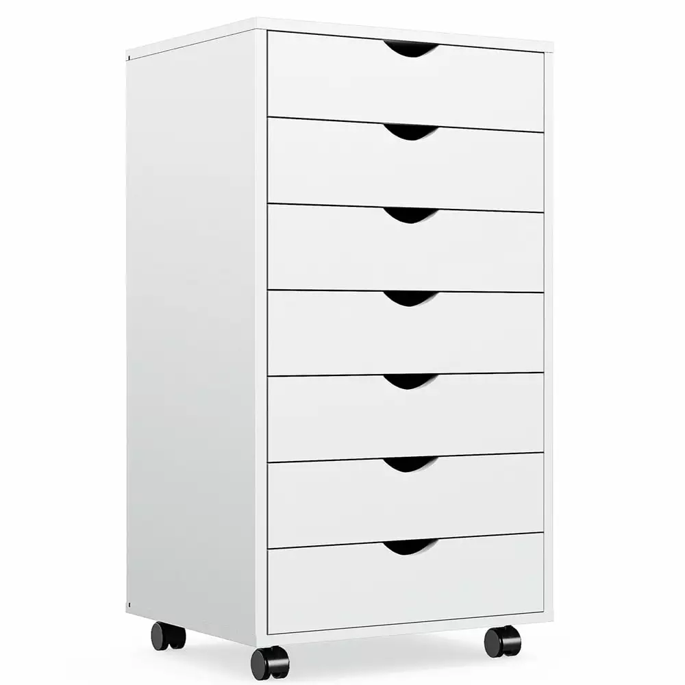 Yone jx je 7 Drawer Chest Storage Cabinets Wheels Dressers Wood Dresser Cabinet Mobile Arranger Drawers Office White