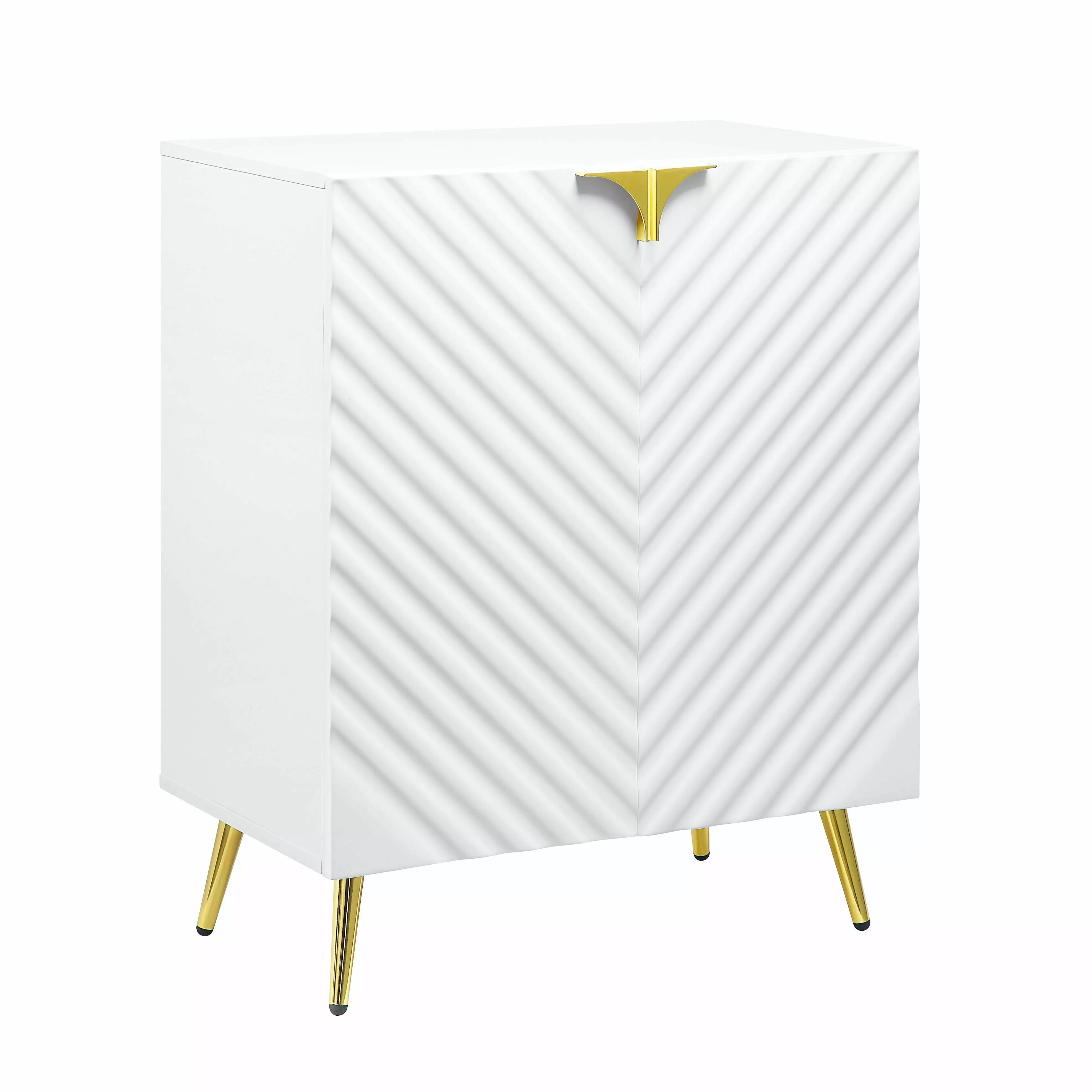 ACME Gaines 2-Door Console Table Metal Legs White High Gloss - Modern Storage Console Acme Furniture