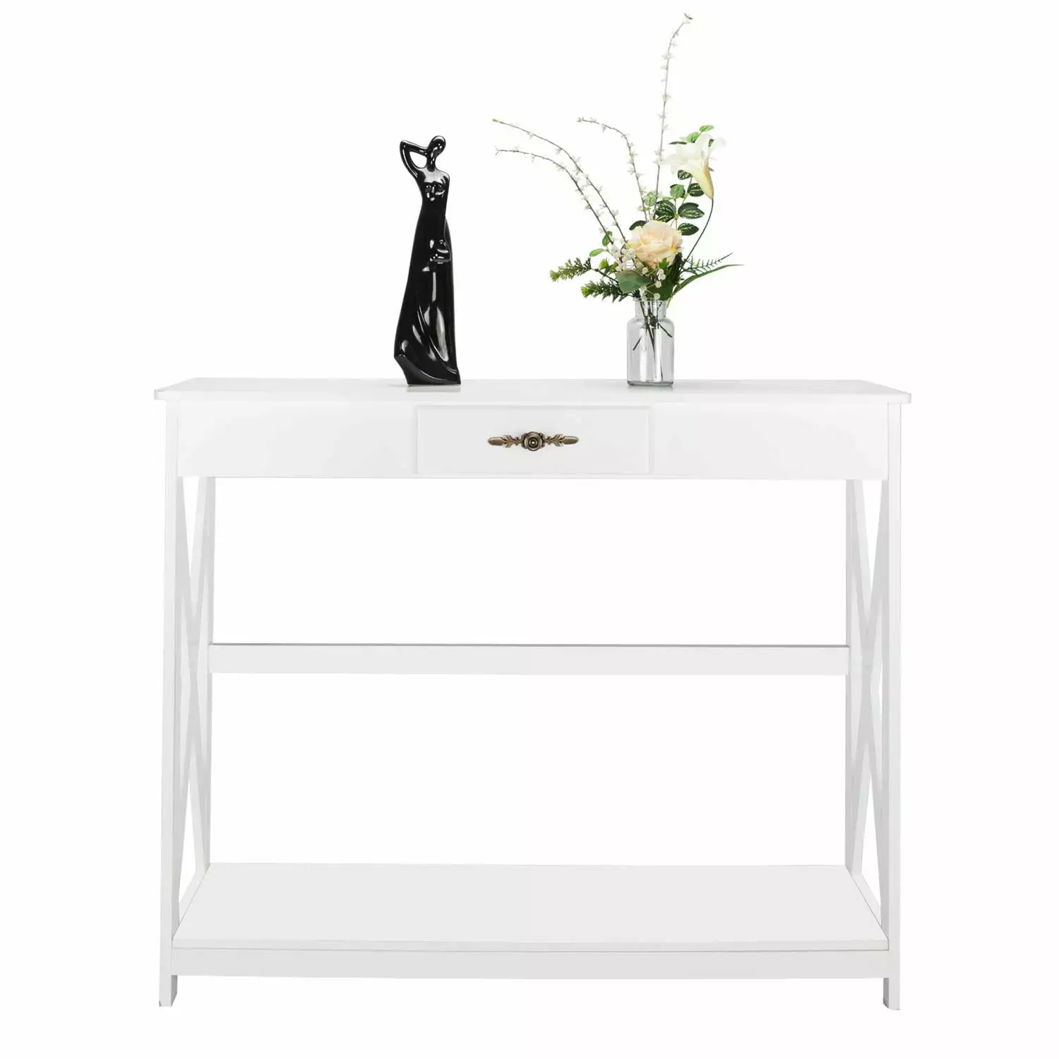 SamyoHome White Slim Console Table Drawer and Shelf Hallway and Living Room Console FCH