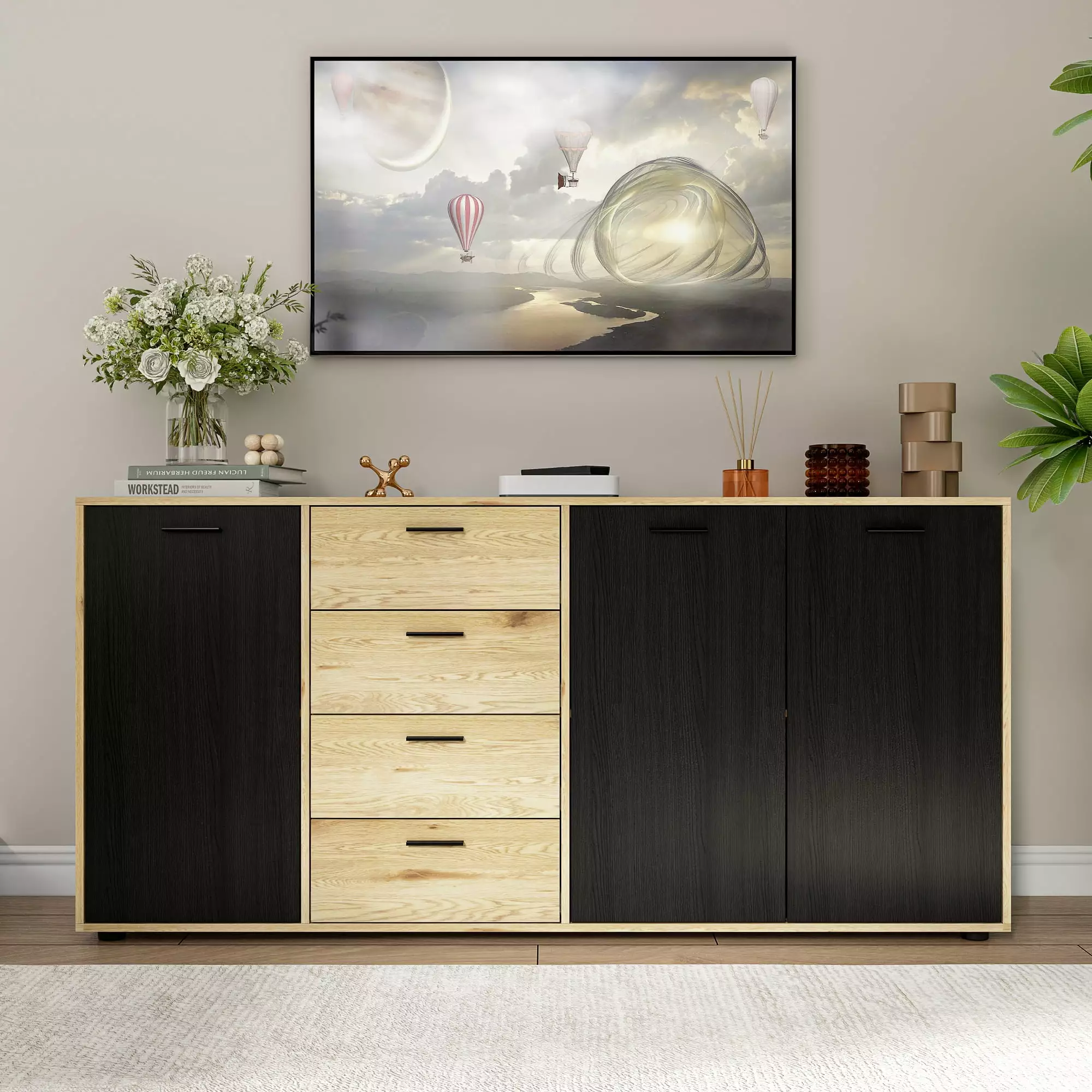 FUFU&GAGA Accent Console Table Drawers - Entryway Buffet Storage Cabinet Hallway Living Room Console FUFU & GAGA