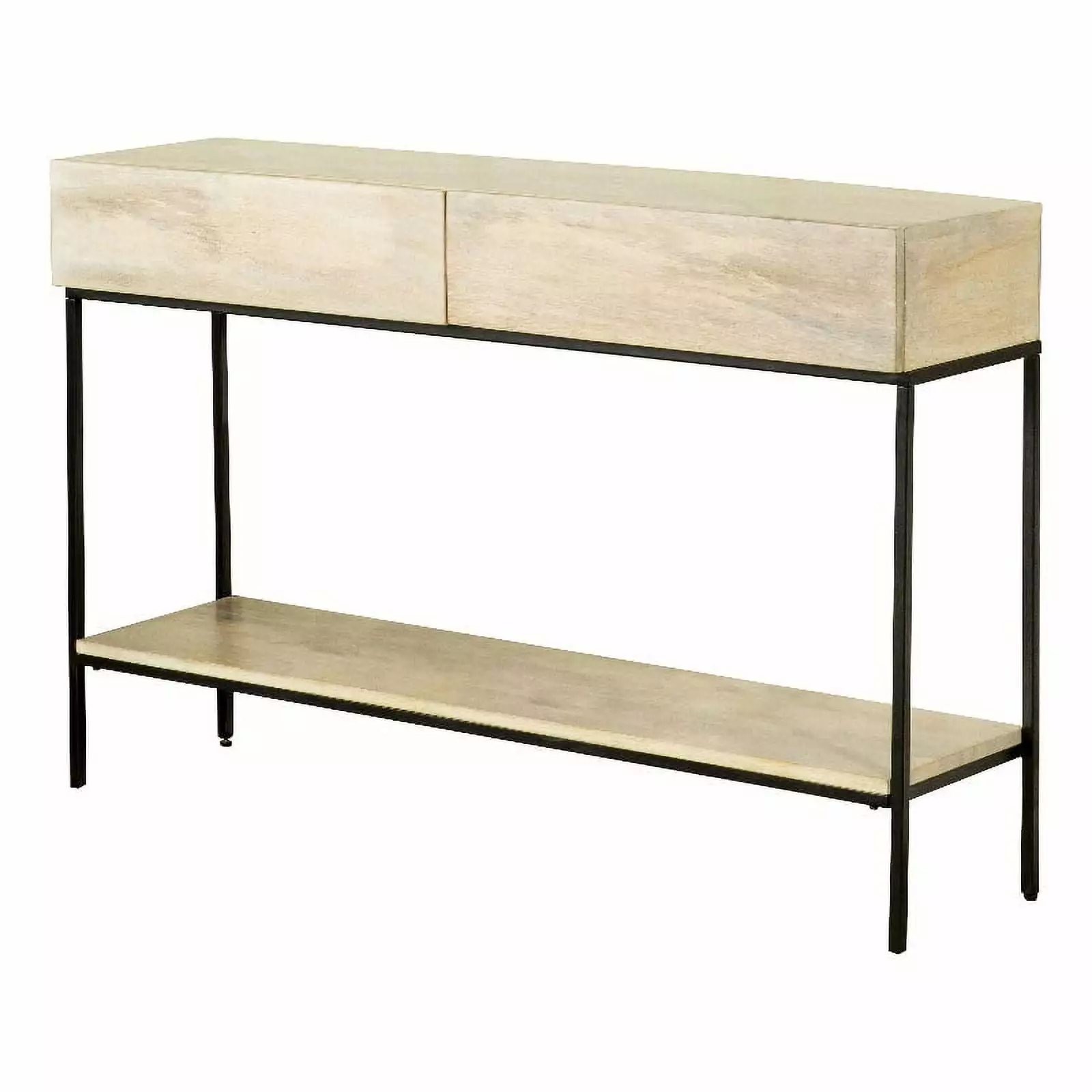 Pemberly Row Contemporary Beige Console Table 2 Drawers and Open Shelf Living Room Storage Console