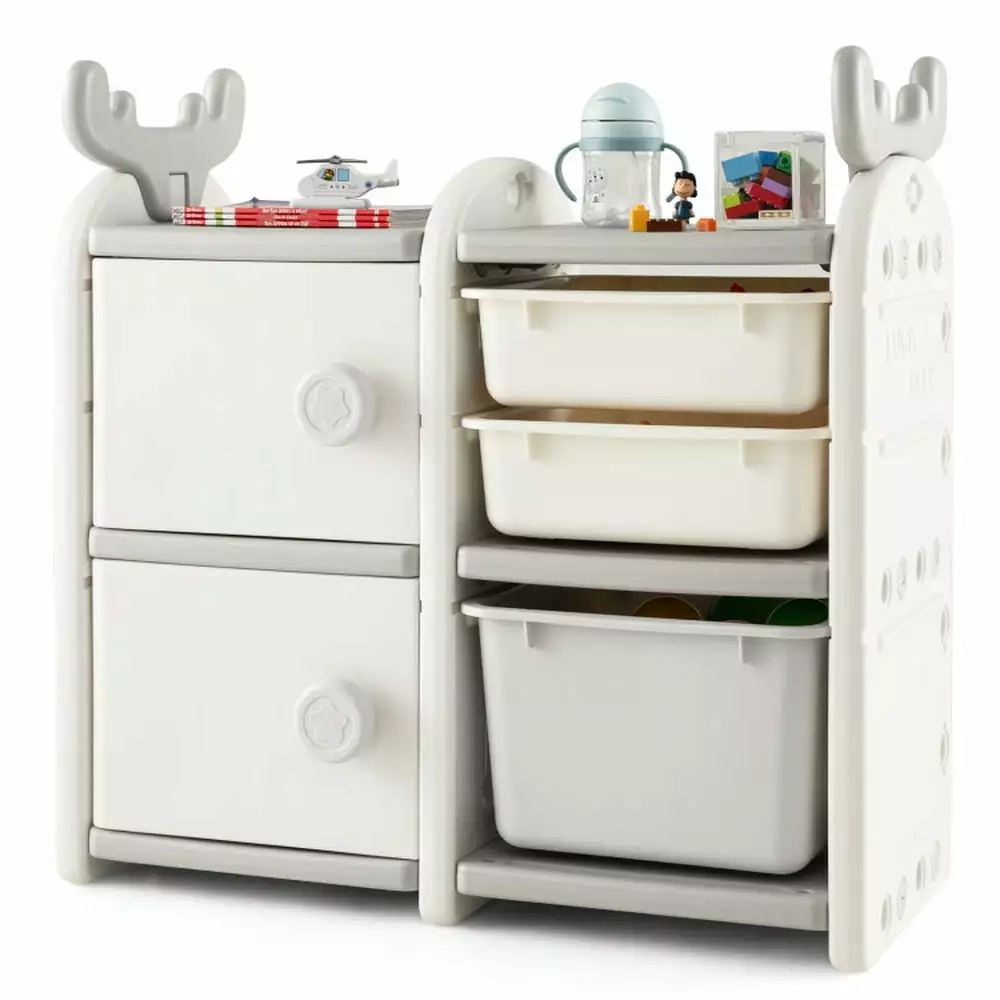 Kadyn Kids Bookshelf Toy Storage Cubby Enclosed Cabinets and Drawers 31 Inch