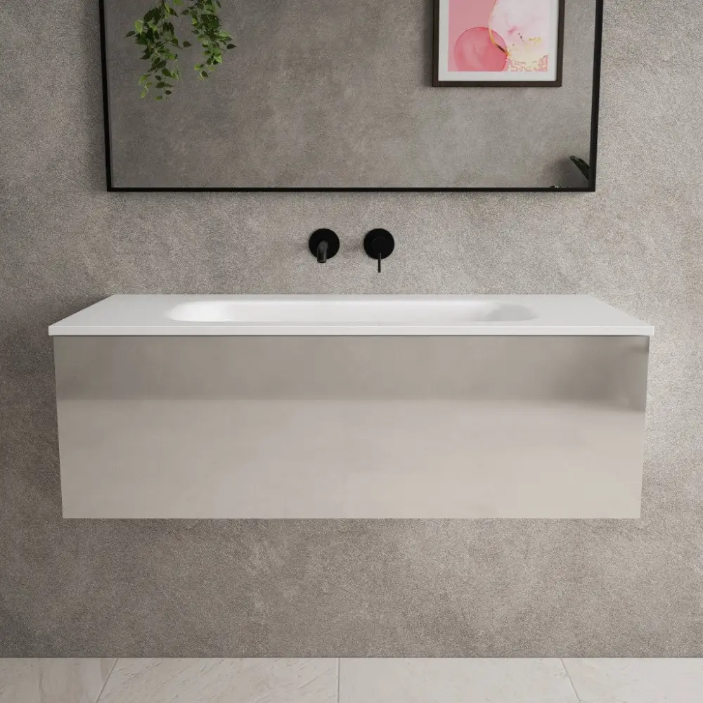Raffinata One Drawer Vanity Unit Beyondstone Basin - Gloss Goat hair wool 1000mm