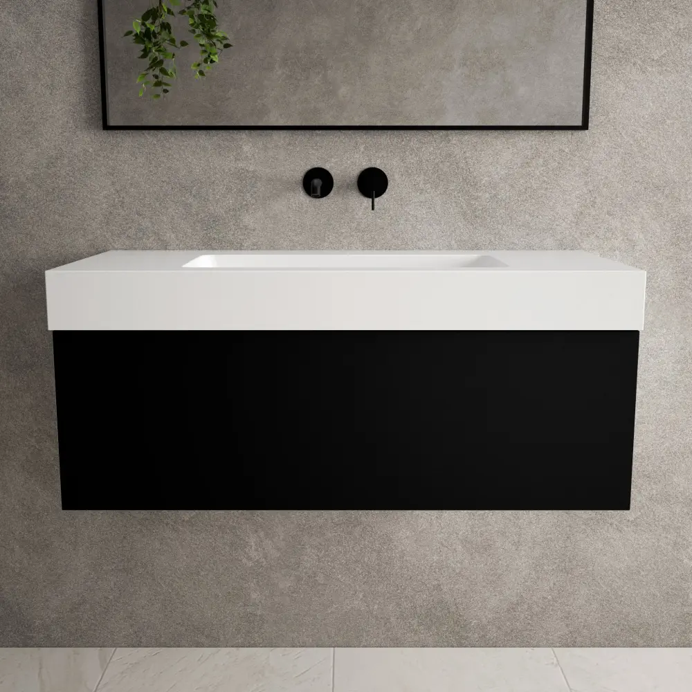 Raffinata One Drawer Vanity Unit Beyondstone BLOC Basin - Matt Ebony 1000mm