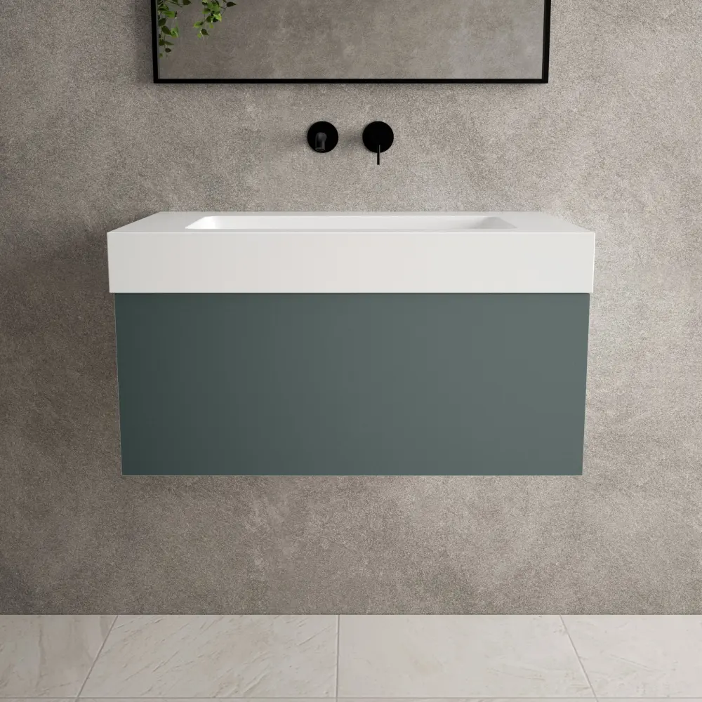 Raffinata One Drawer Vanity Unit Beyondstone BLOC Basin - Matt Ebony Green 800mm