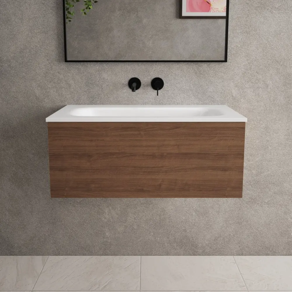 Raffinata One Drawer Vanity Unit Beyondstone Basin - Walnut 800mm